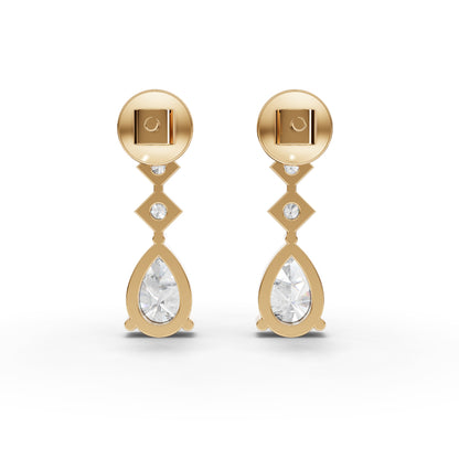Pear-Cut Geometric Drop Moissanite Diamond Earrings