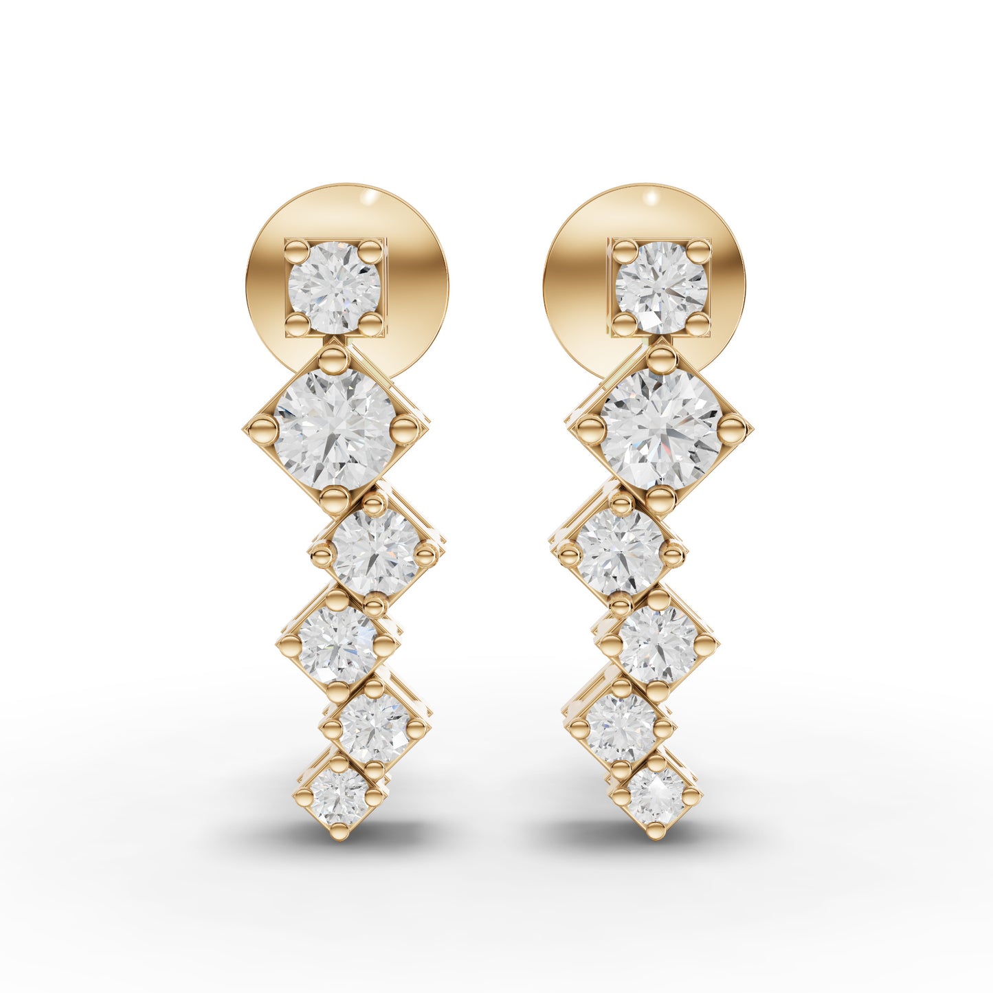 Stacked Square Geometric Drop Moissanite Diamond Earrings