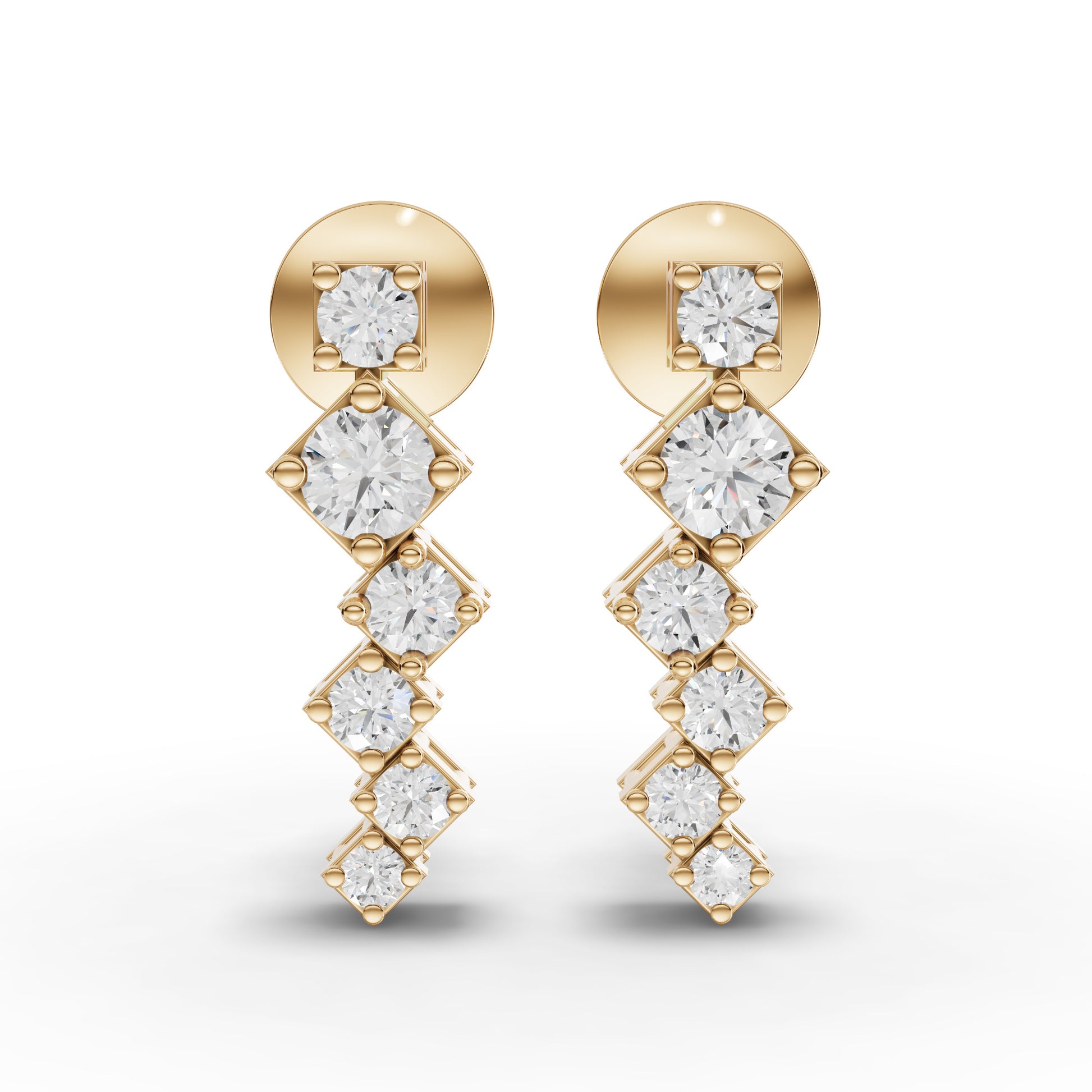 Stacked Square Geometric Drop Moissanite Diamond Earrings