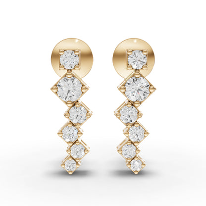 Stacked Square Geometric Drop Moissanite Diamond Earrings