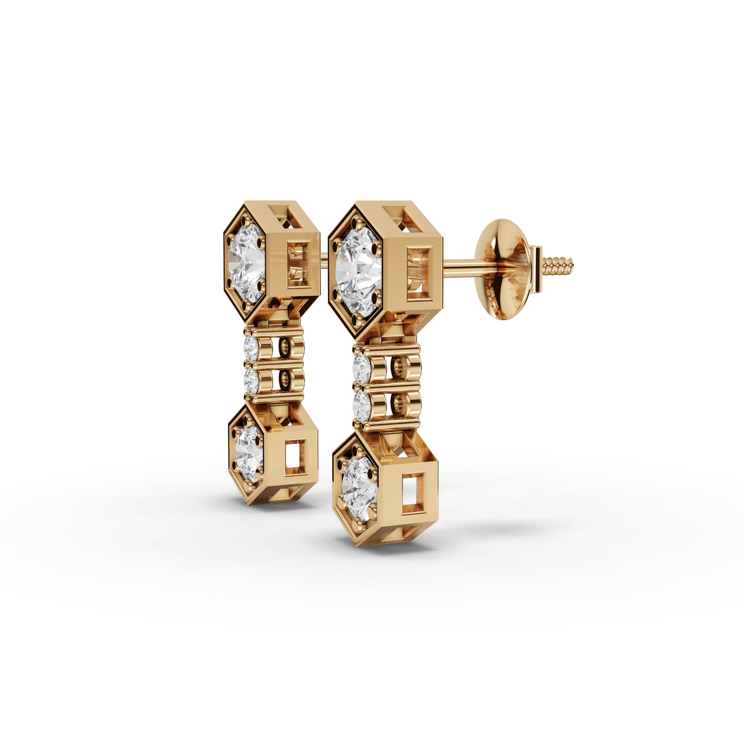 Hexagon Geometric Drop Moissanite Diamond Earrings