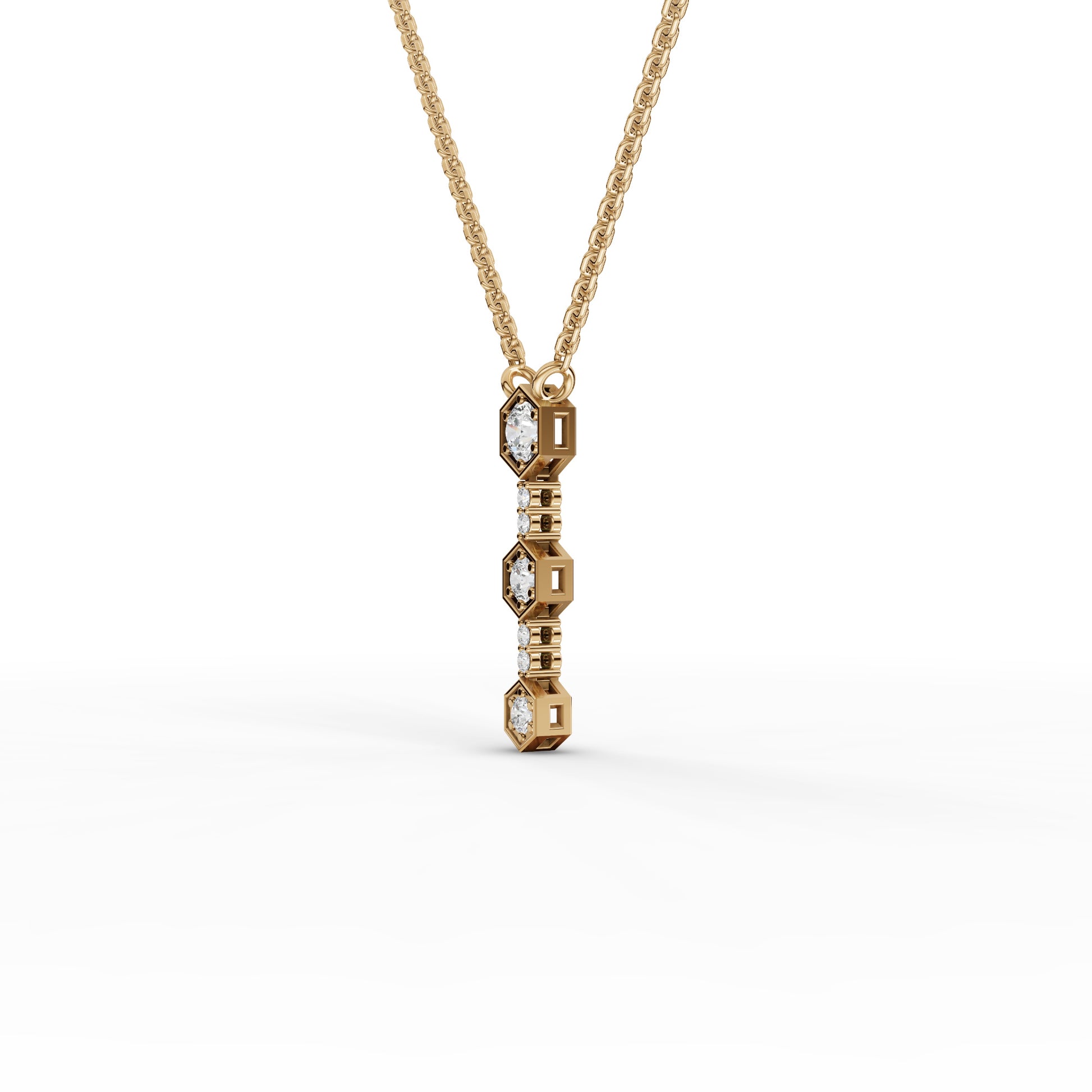 Hexagon Vertical Drop Moissanite Diamond Necklace