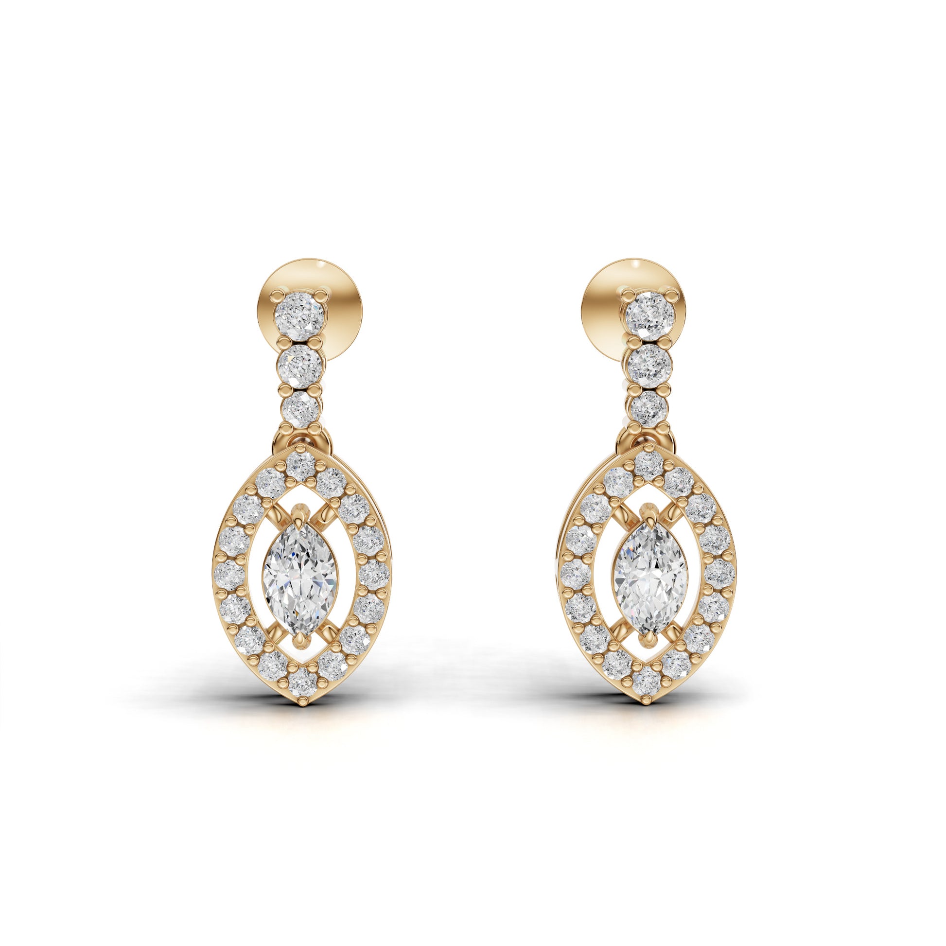 Marquise Halo Drop Moissanite Diamond Earrings