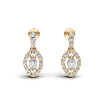 Marquise Halo Drop Moissanite Diamond Earrings