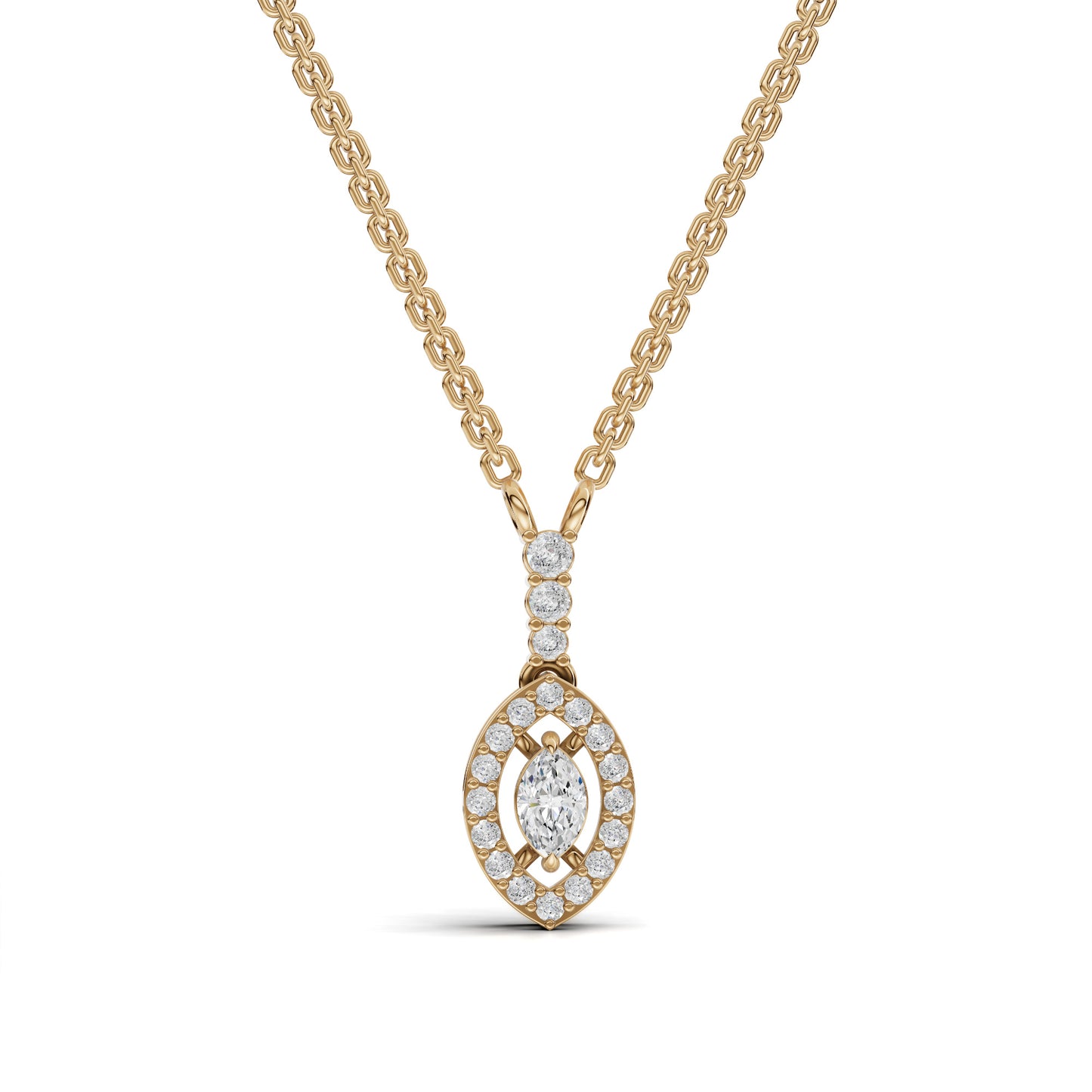 Marquise Halo Drop Moissanite Diamond Pendant Necklace