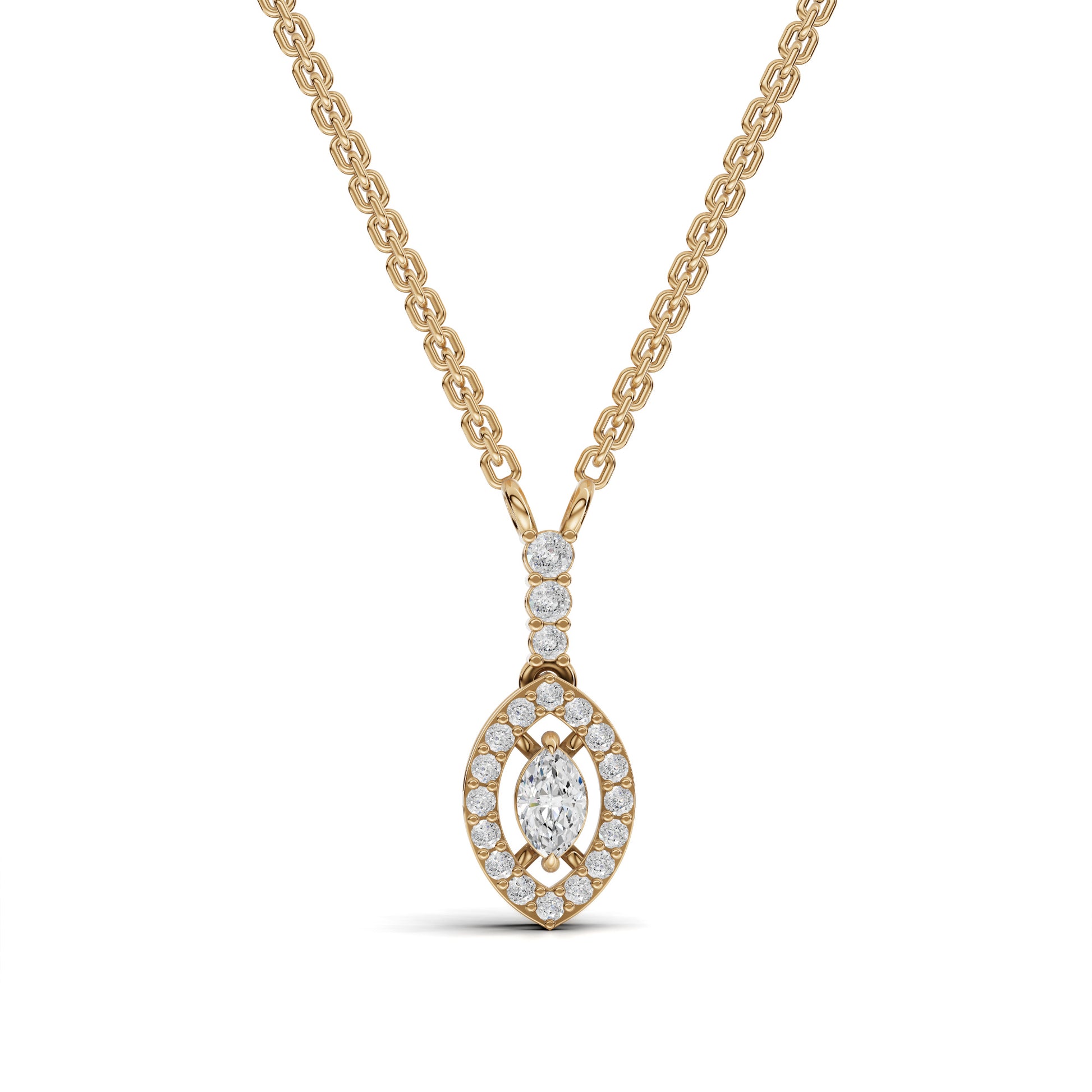 Marquise Halo Drop Moissanite Diamond Pendant Necklace