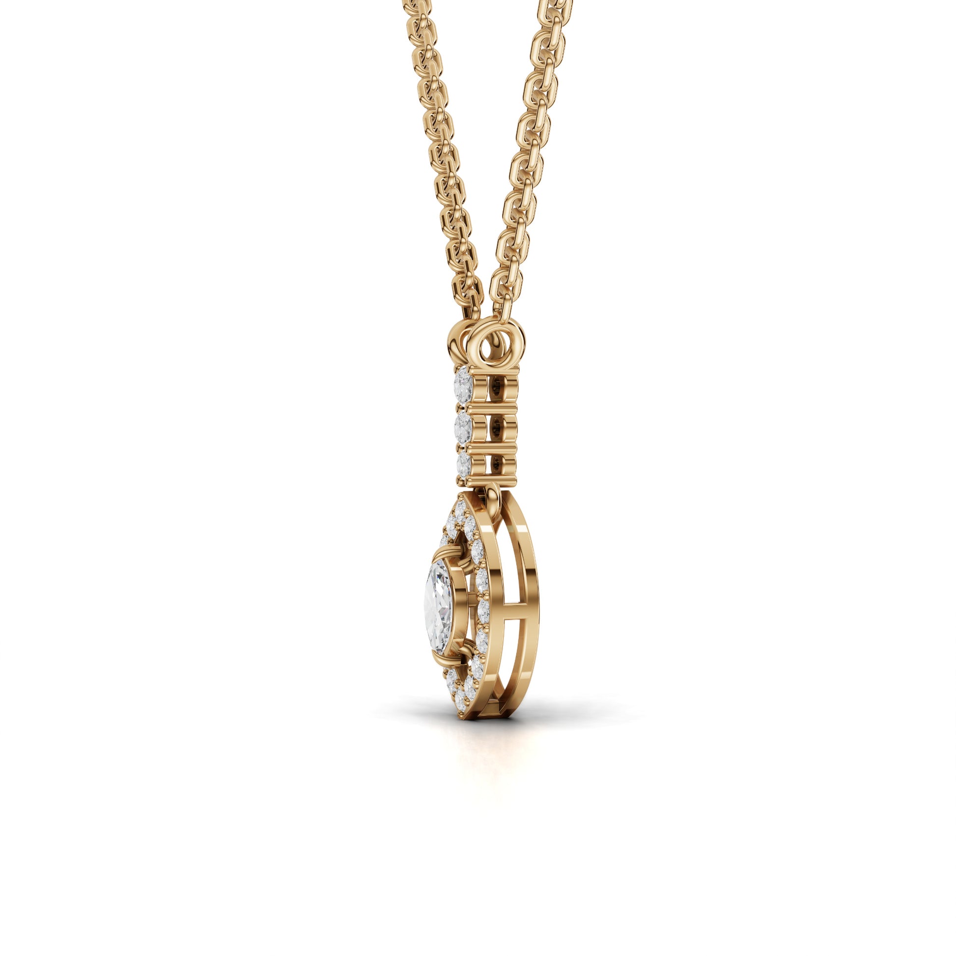 Marquise Halo Drop Moissanite Diamond Pendant Necklace