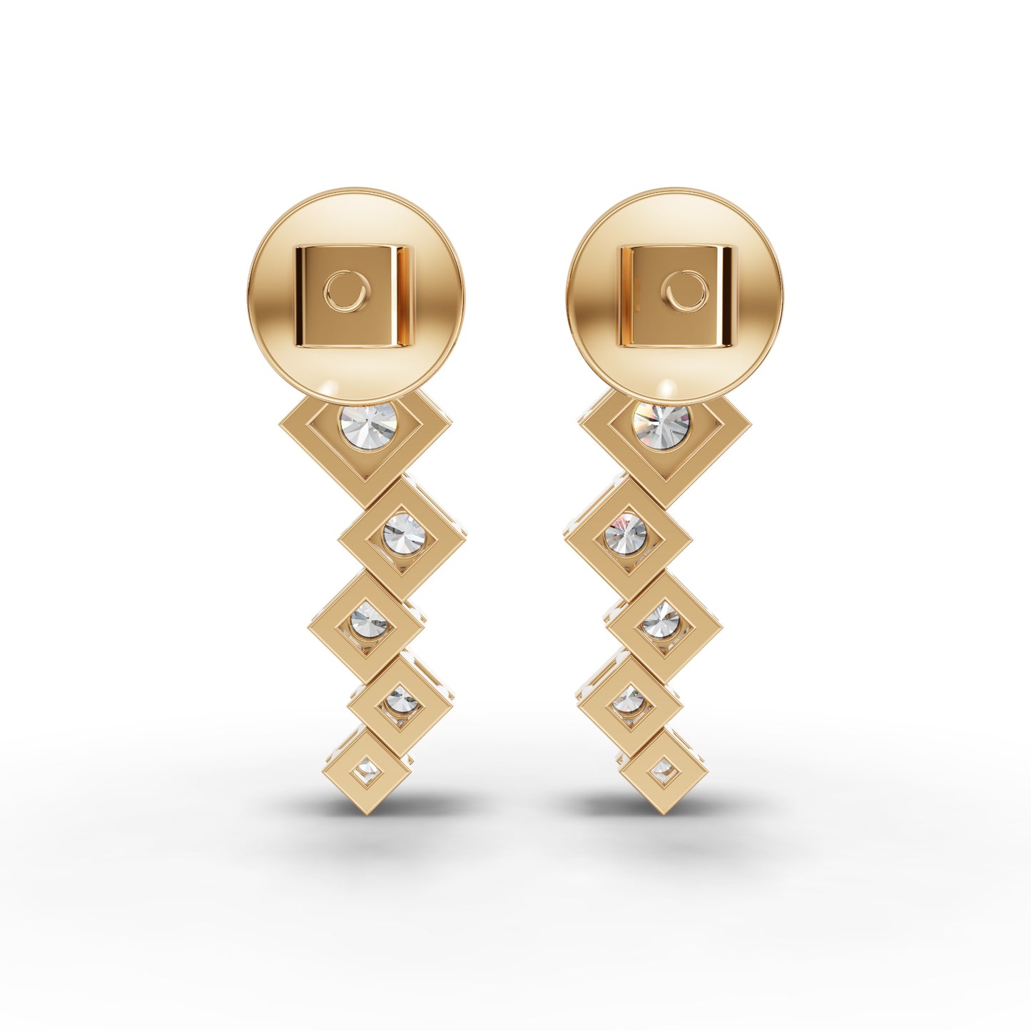 Stacked Square Geometric Drop Moissanite Diamond Earrings
