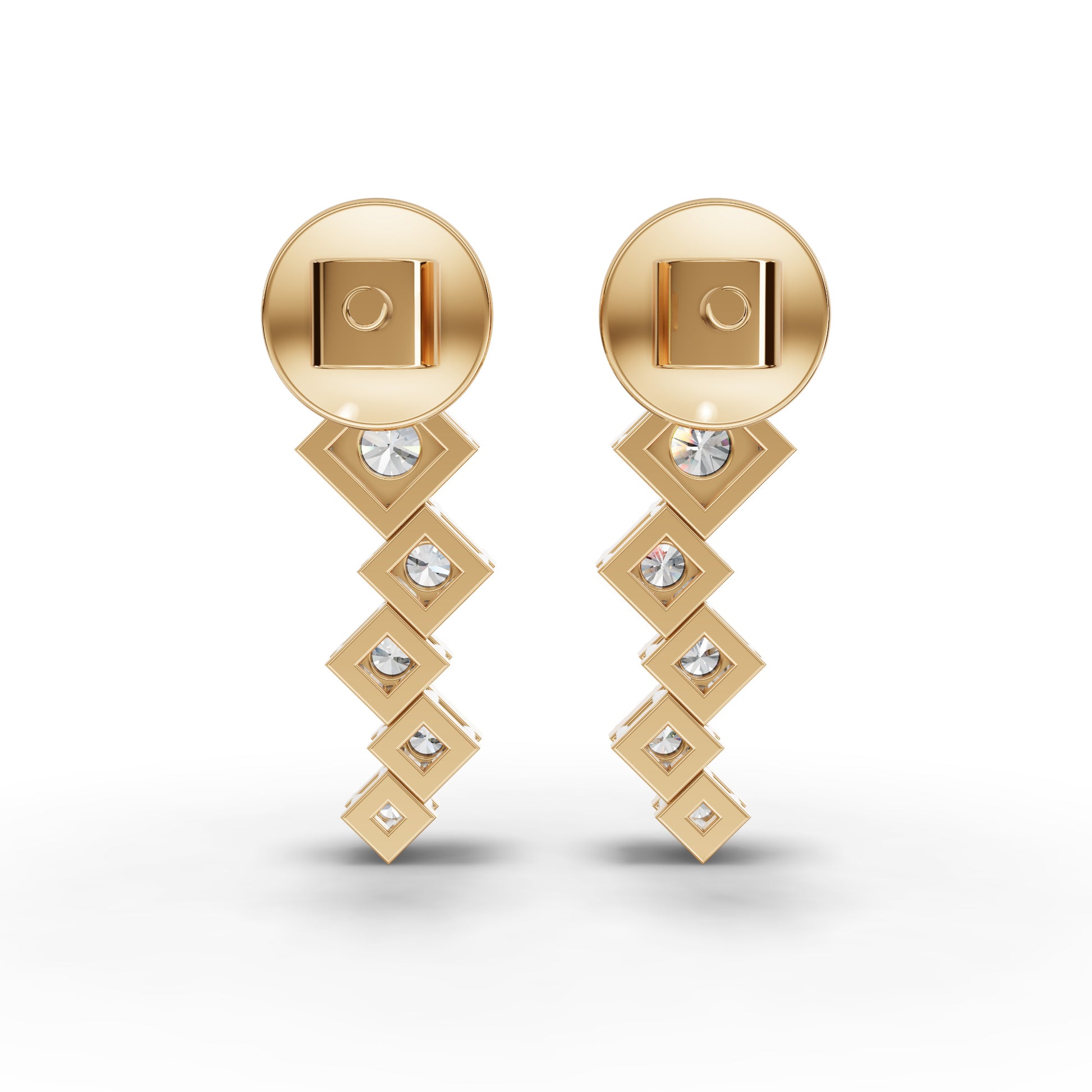 Stacked Square Geometric Drop Moissanite Diamond Earrings