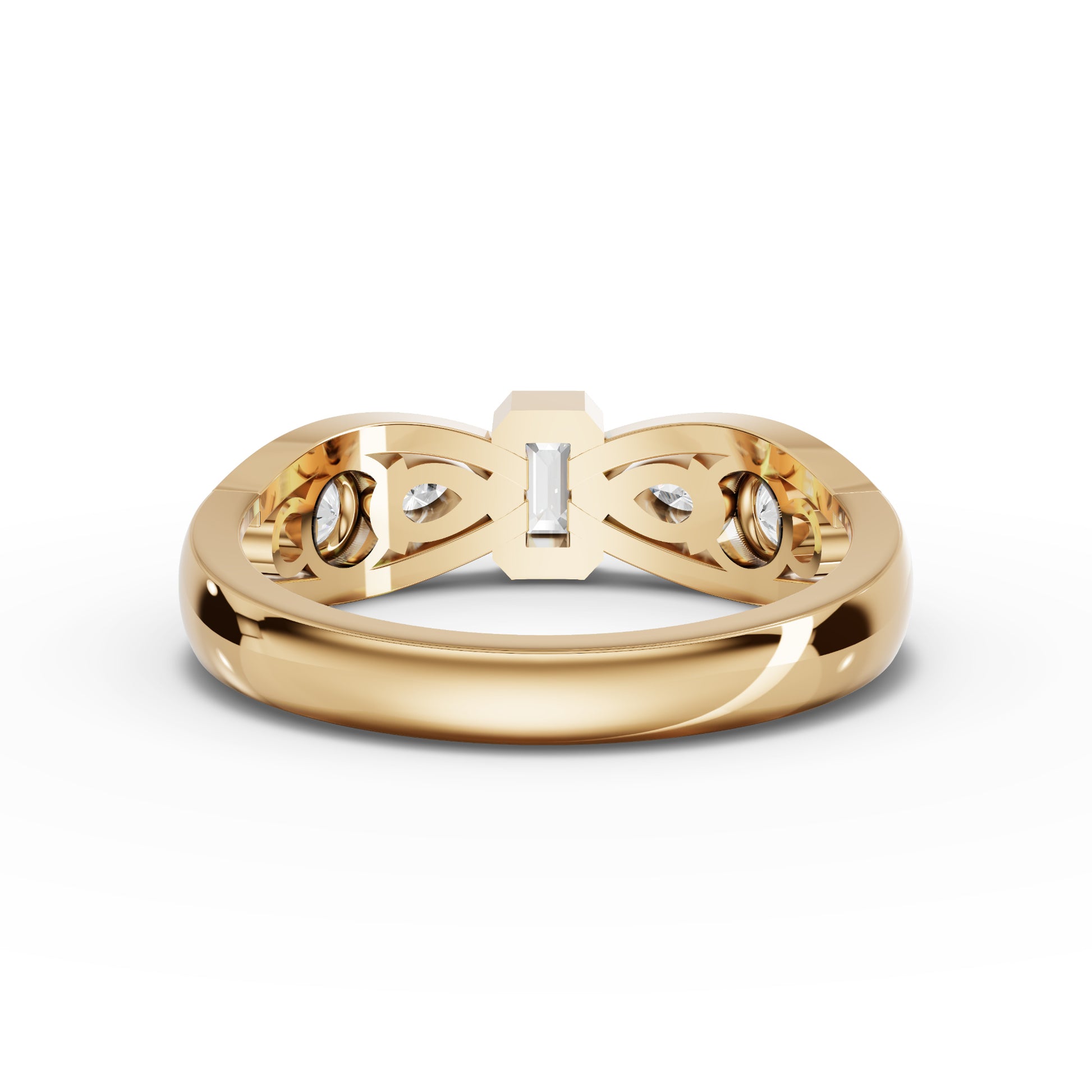 Emerald-Cut Moissanite Diamond Twist Accent Ring
