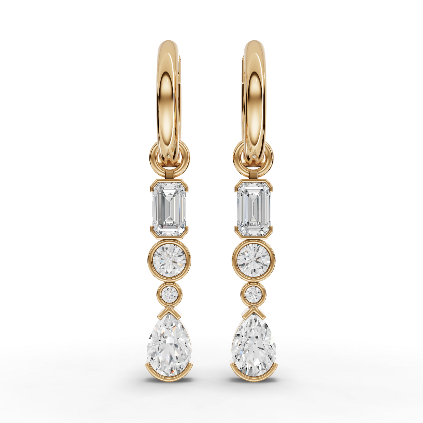Mixed-Shape Vertical Drop Moissanite Diamond Earrings
