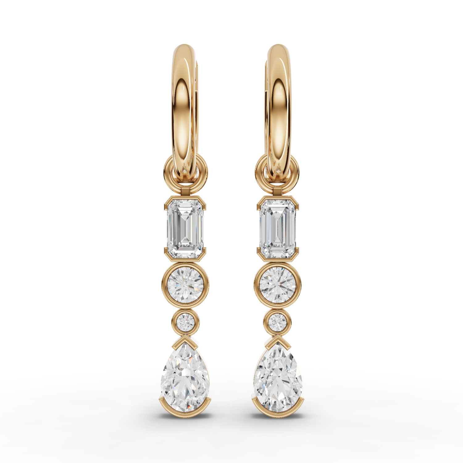 Mixed-Shape Vertical Drop Moissanite Diamond Earrings