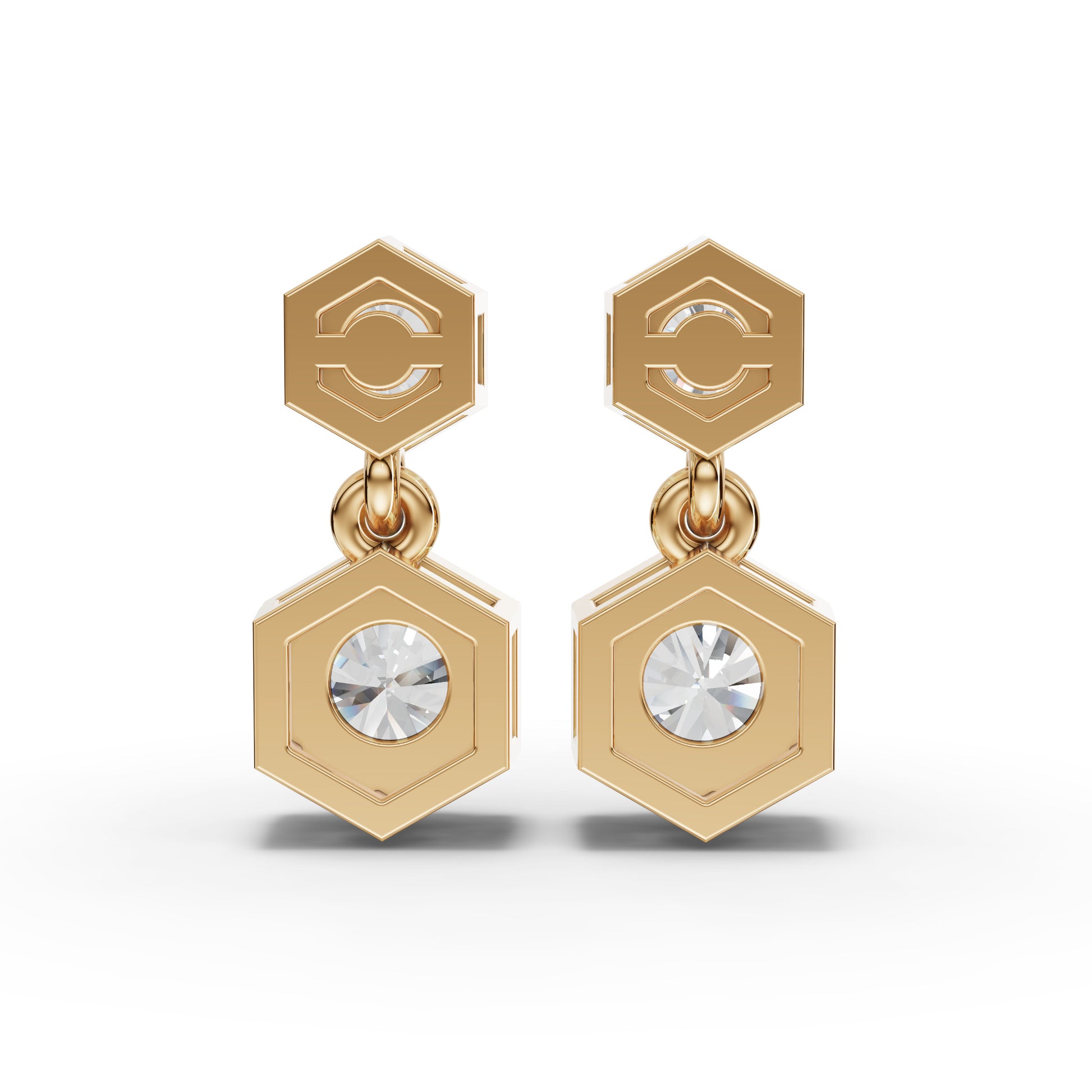 Hexagon Geometric Drop Moissanite Diamond Earrings
