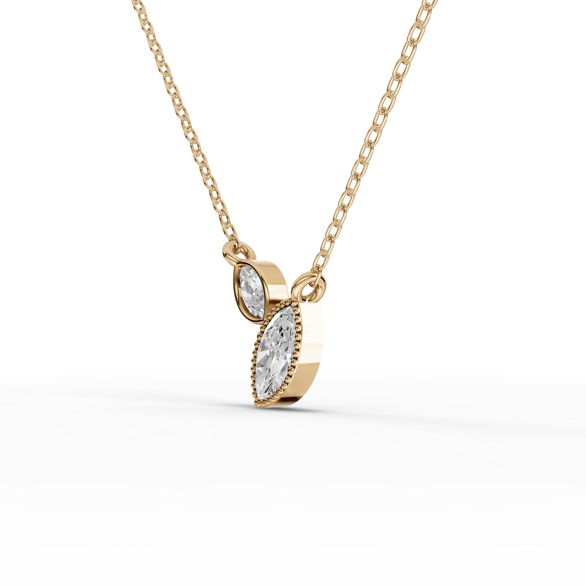 Marquise Two-Stone Bezel Drop Moissanite Diamond Necklace