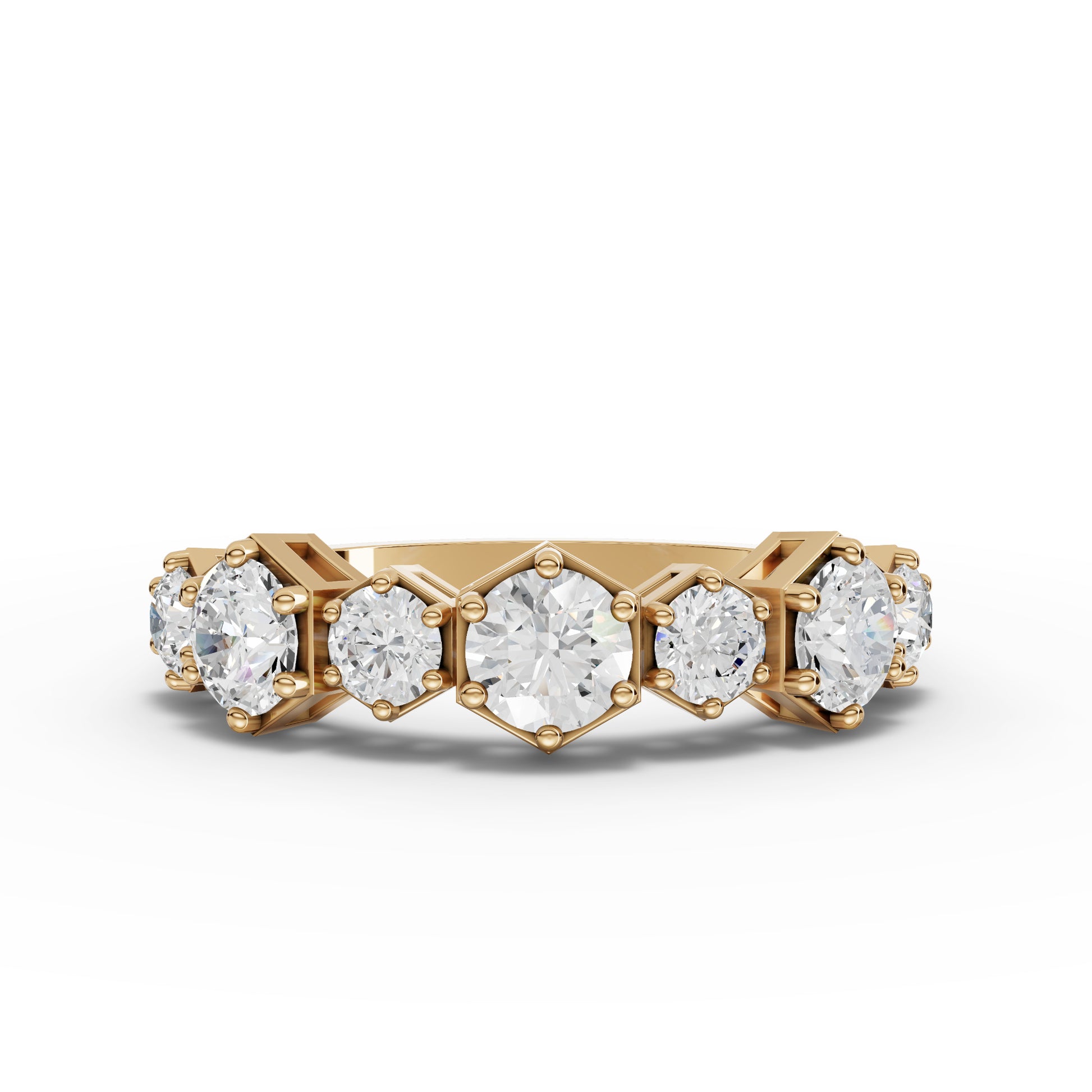 Hexagon-Set Geometric Moissanite Diamond Half Eternity Band