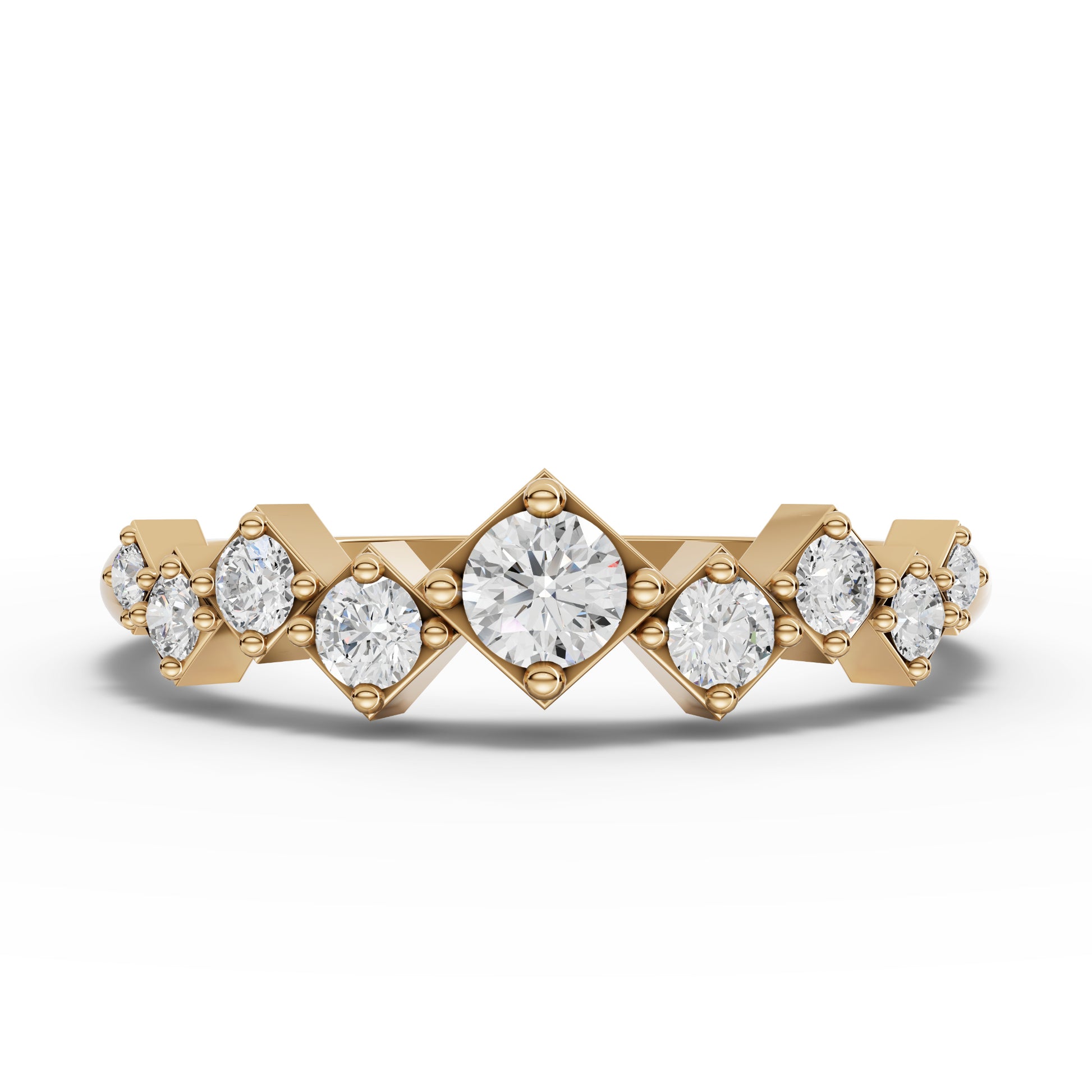 Kite-Set Round Half Eternity Moissanite Diamond Ring