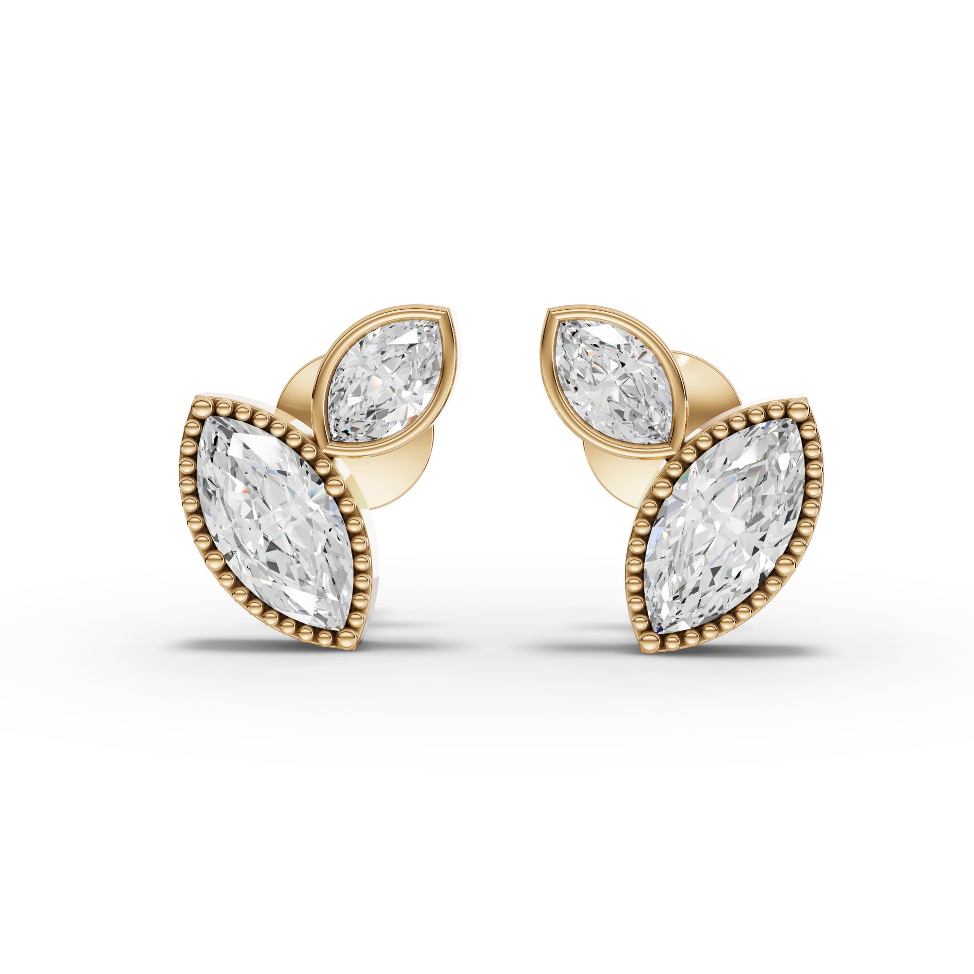 Marquise Two-Stone Bezel Moissanite Diamond Stud Earrings