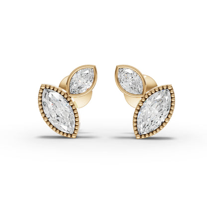 Marquise Two-Stone Bezel Moissanite Diamond Stud Earrings