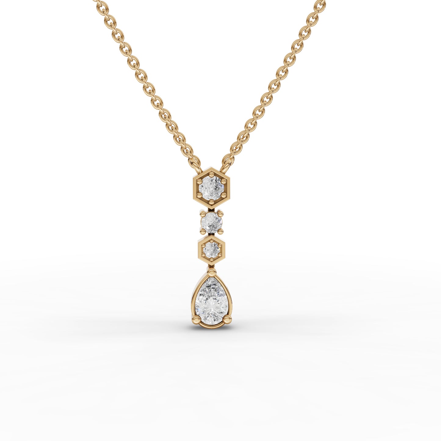 Pear Drop Moissanite Diamond Necklace With Hexagon Stations