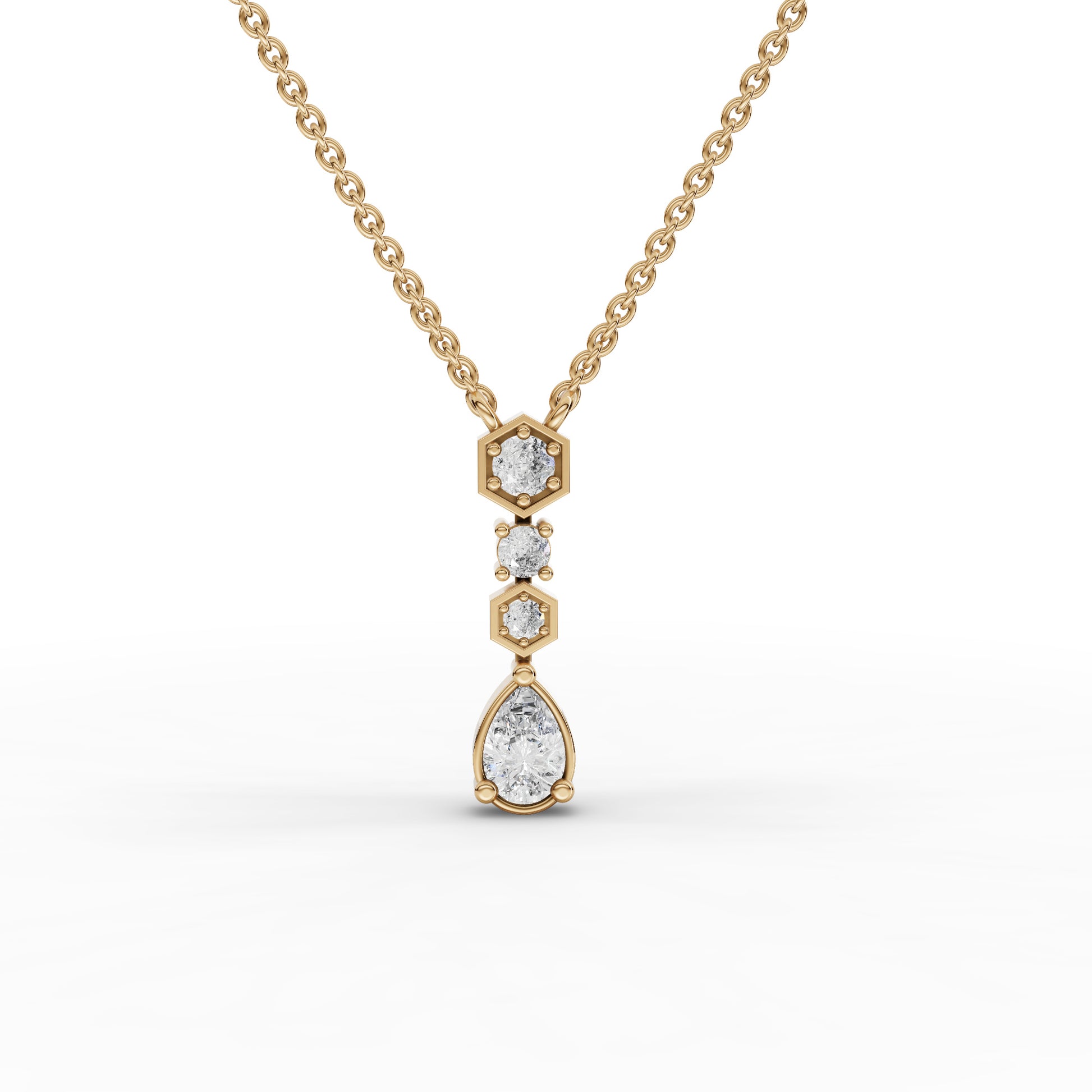 Pear Drop Moissanite Diamond Necklace With Hexagon Stations