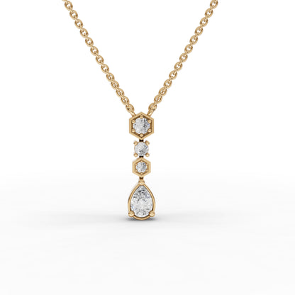 Pear Drop Moissanite Diamond Necklace With Hexagon Stations