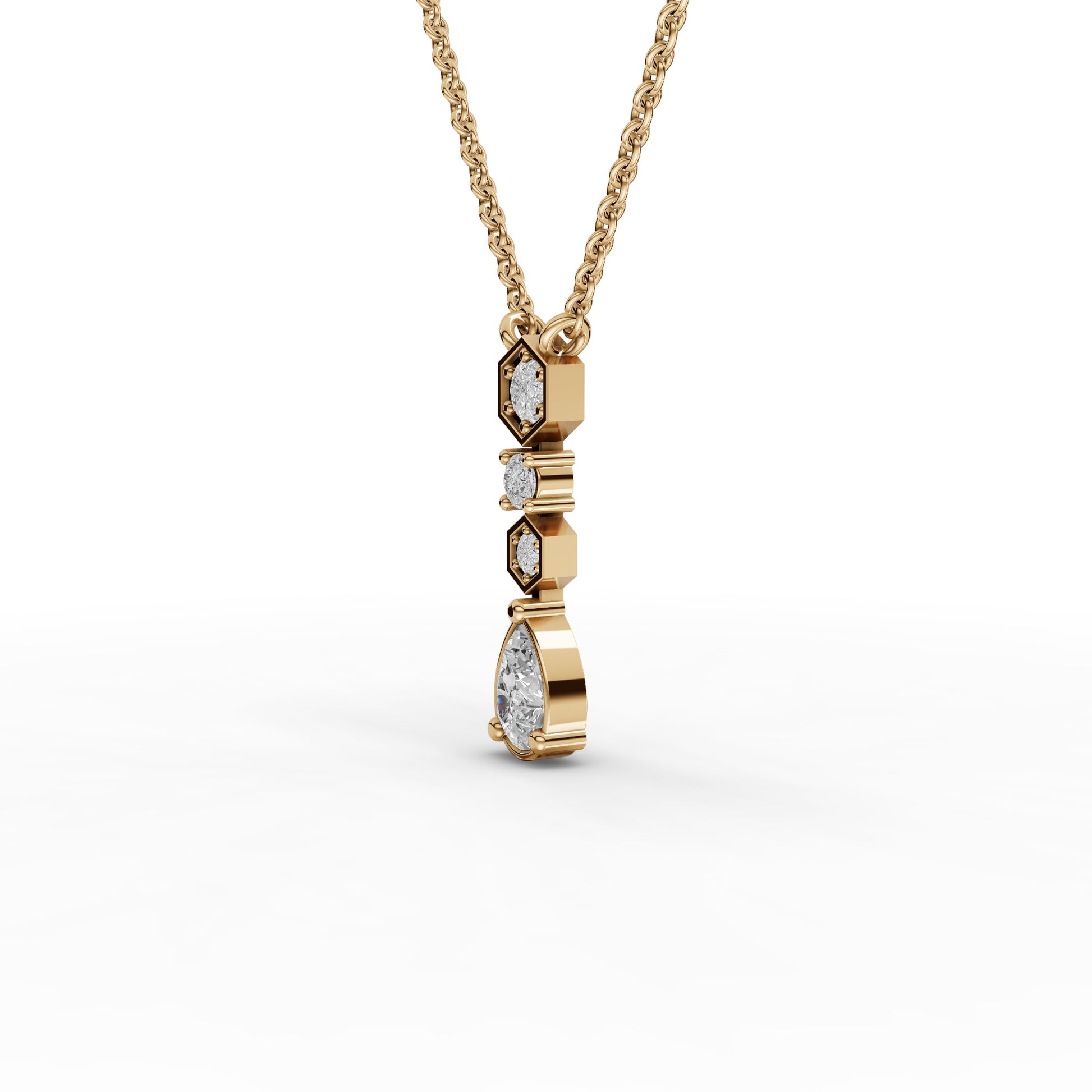 Pear Drop Moissanite Diamond Necklace With Hexagon Stations
