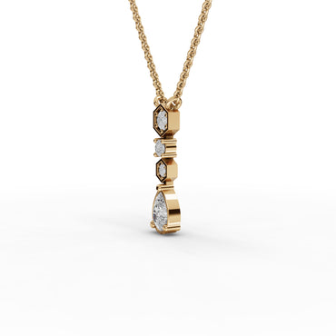 Pear Drop Moissanite Diamond Necklace With Hexagon Stations