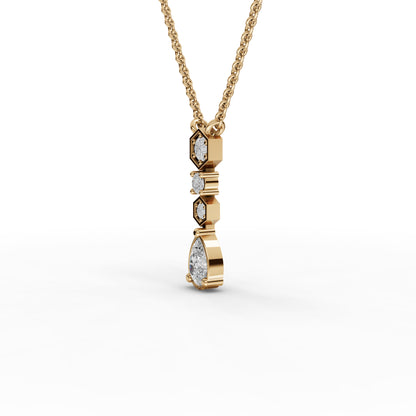 Pear Drop Moissanite Diamond Necklace With Hexagon Stations