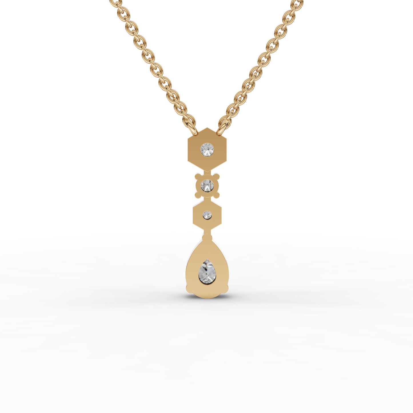 Pear Drop Moissanite Diamond Necklace With Hexagon Stations