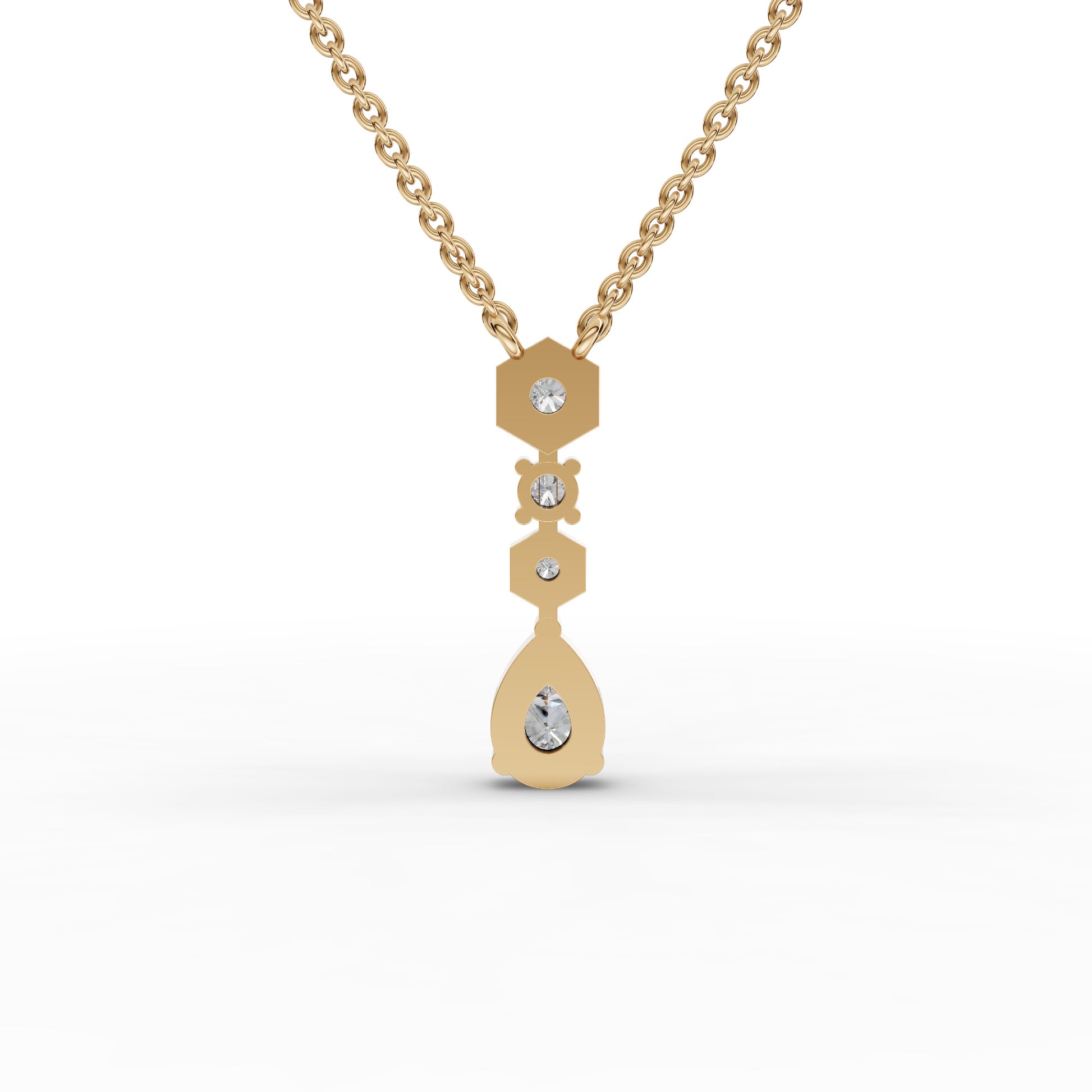 Pear Drop Moissanite Diamond Necklace With Hexagon Stations