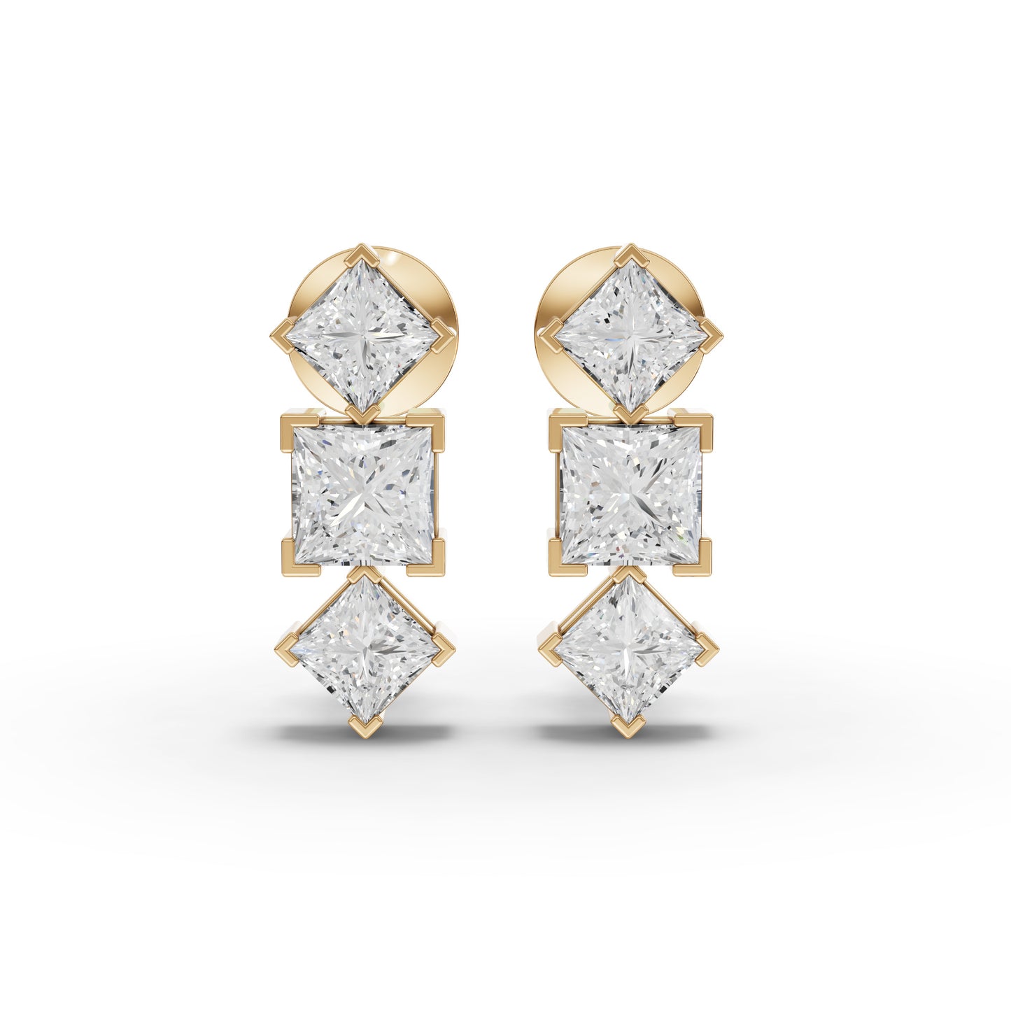 Princess-Cut Geometric Drop Moissanite Diamond Earrings