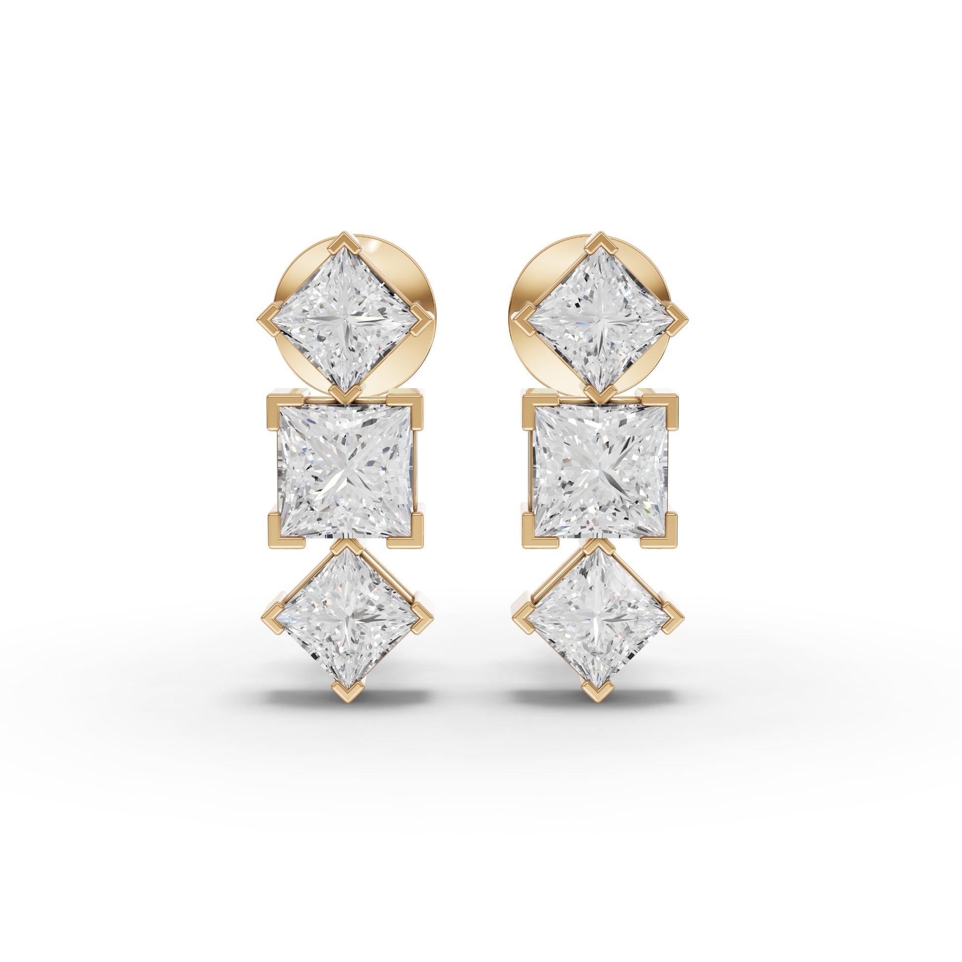 Princess-Cut Geometric Drop Moissanite Diamond Earrings