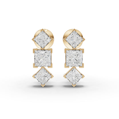 Princess-Cut Geometric Drop Moissanite Diamond Earrings