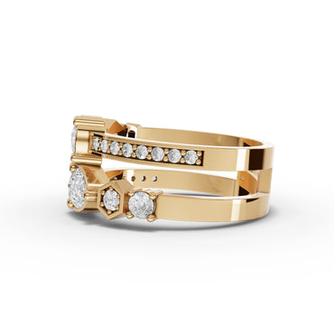 Pear Open Wrap Moissanite Diamond Ring With Hexagon Accents