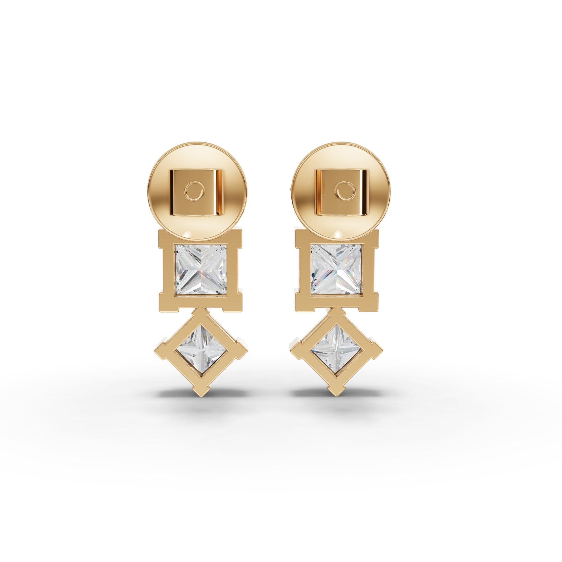 Princess-Cut Geometric Drop Moissanite Diamond Earrings