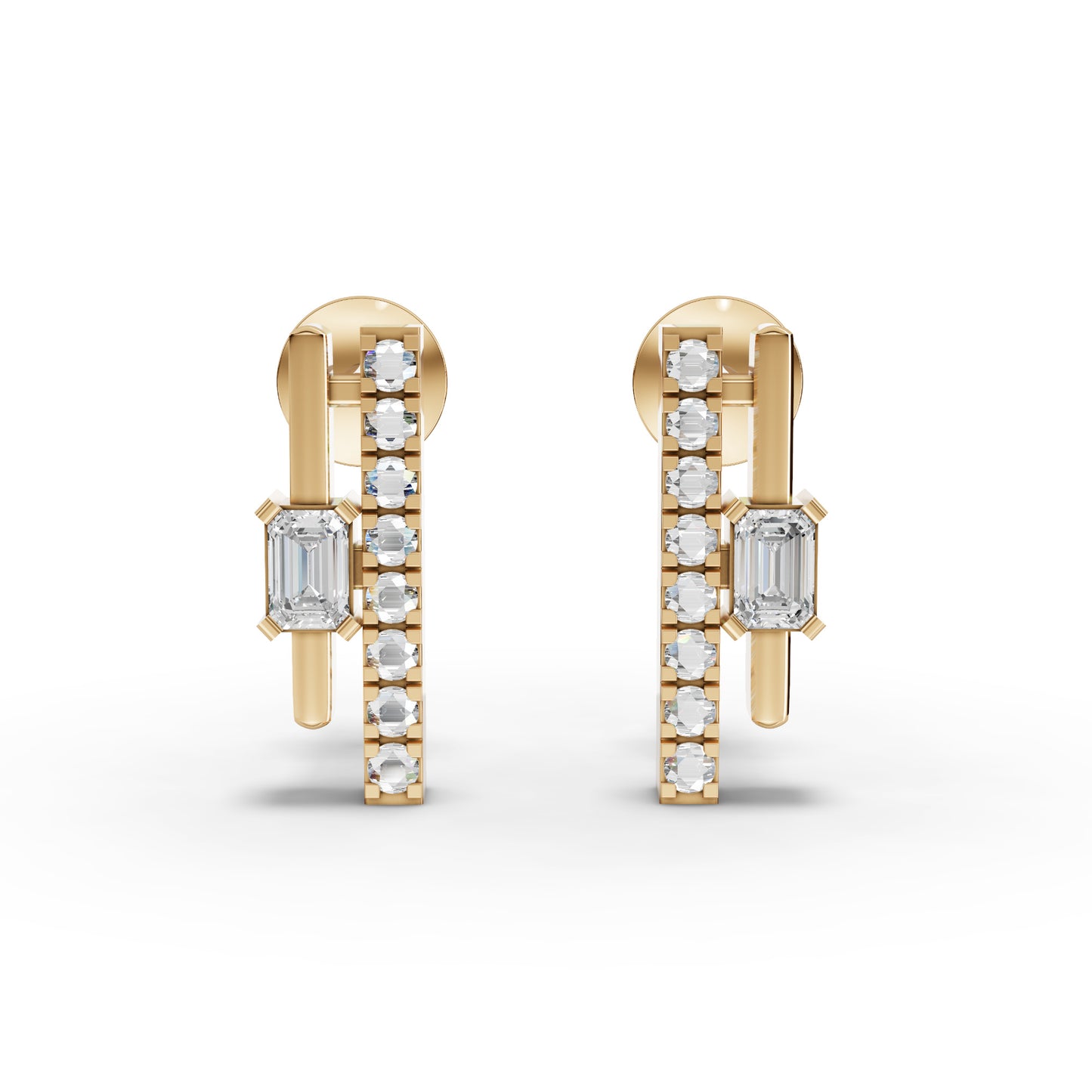 Emerald-Cut Vertical Bar Moissanite Diamond Earrings