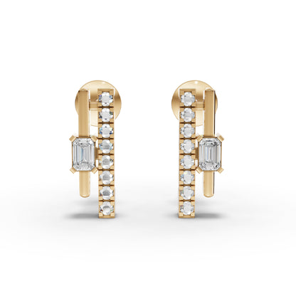 Emerald-Cut Vertical Bar Moissanite Diamond Earrings