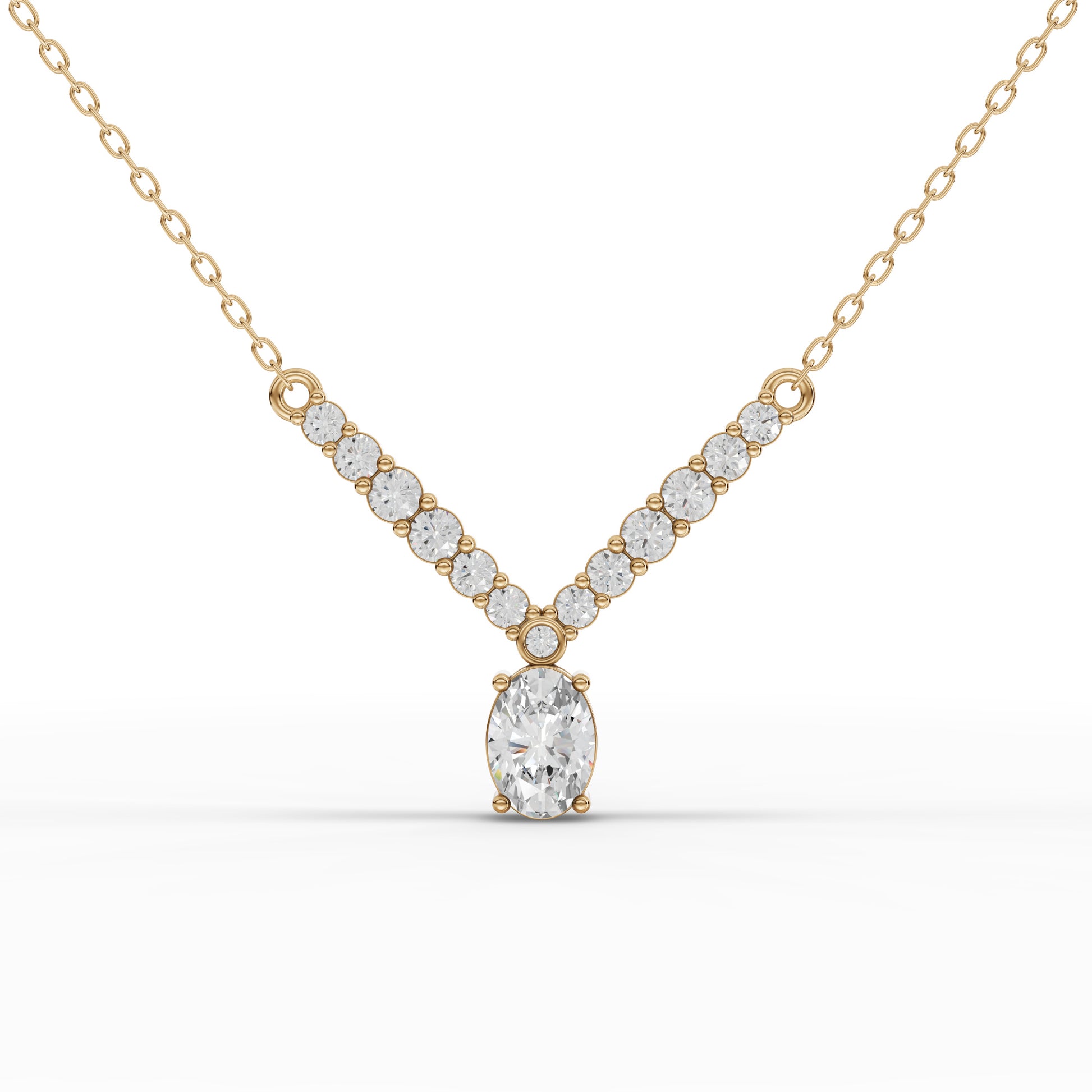 Oval Solitaire Graduated Drop Moissanite Diamond Necklace