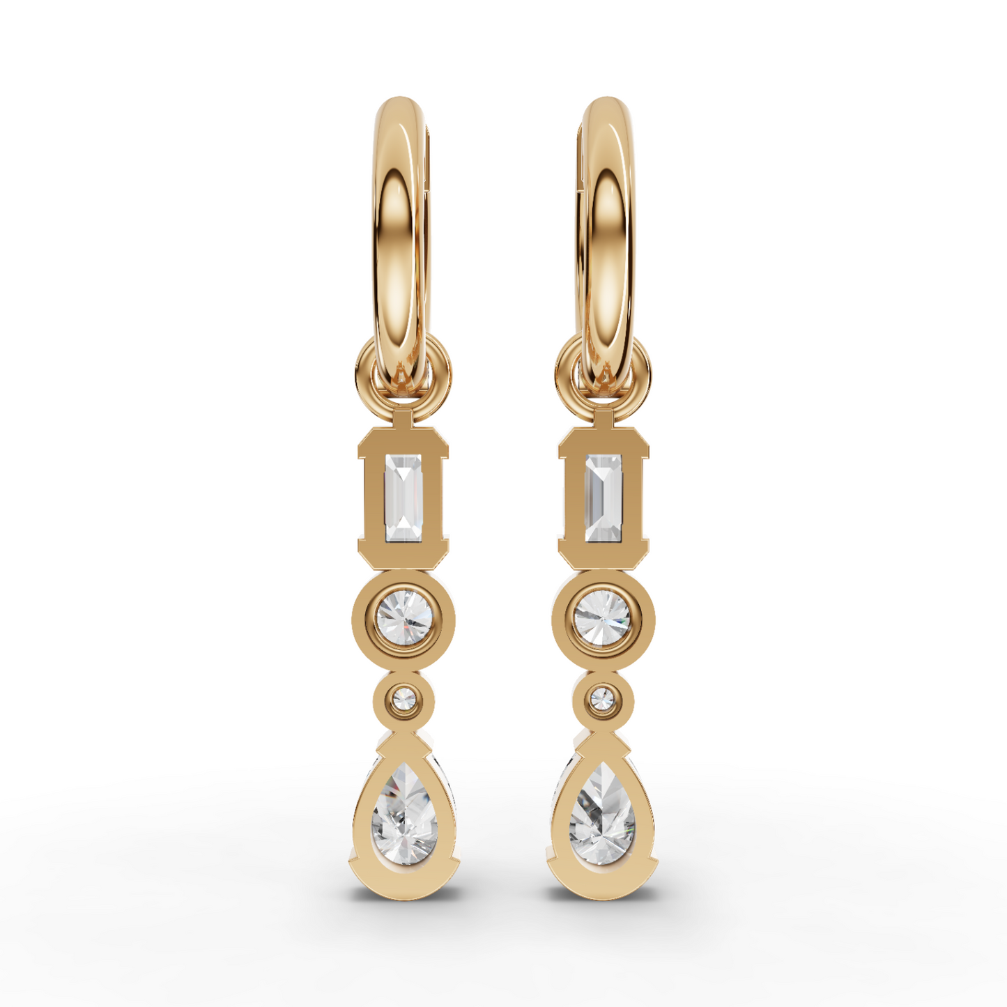 Mixed-Shape Vertical Drop Moissanite Diamond Earrings