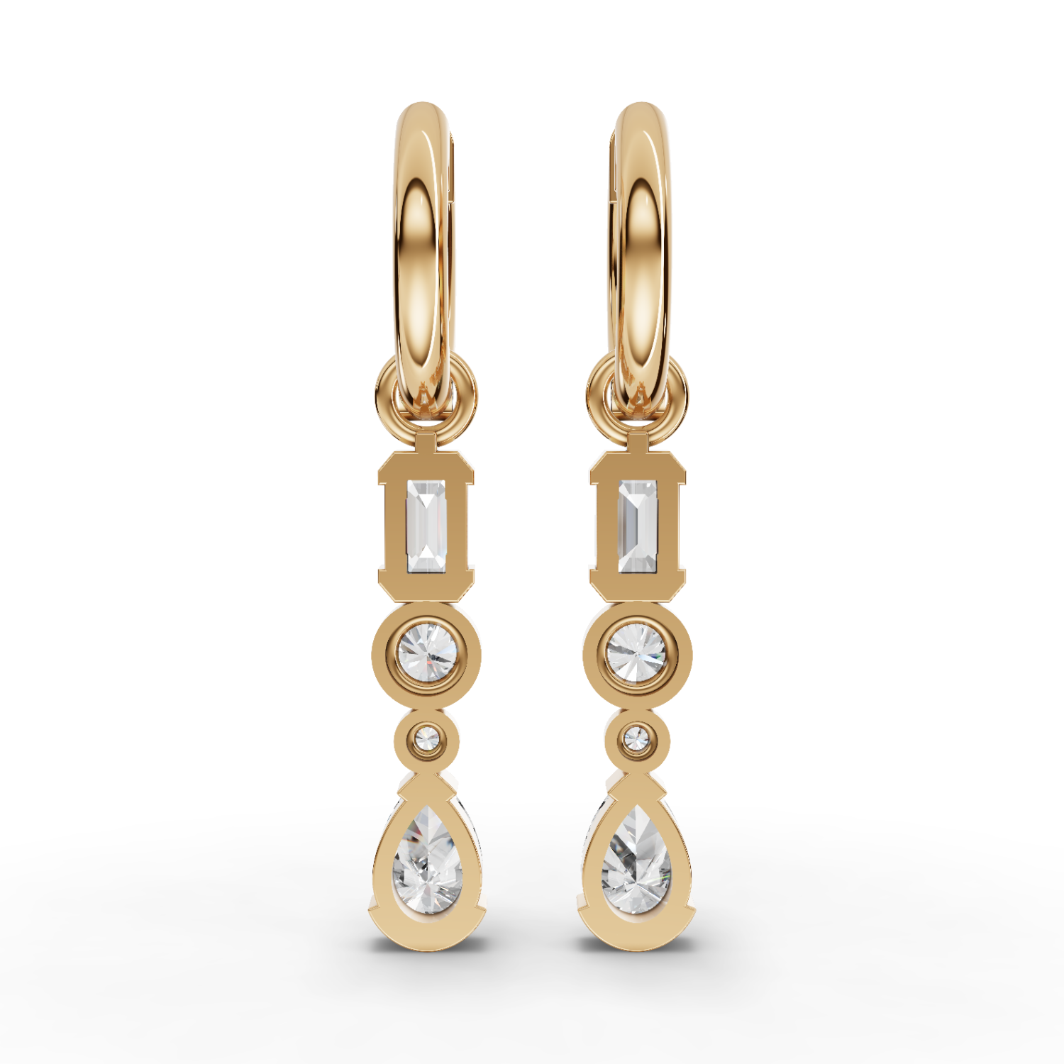 Mixed-Shape Vertical Drop Moissanite Diamond Earrings