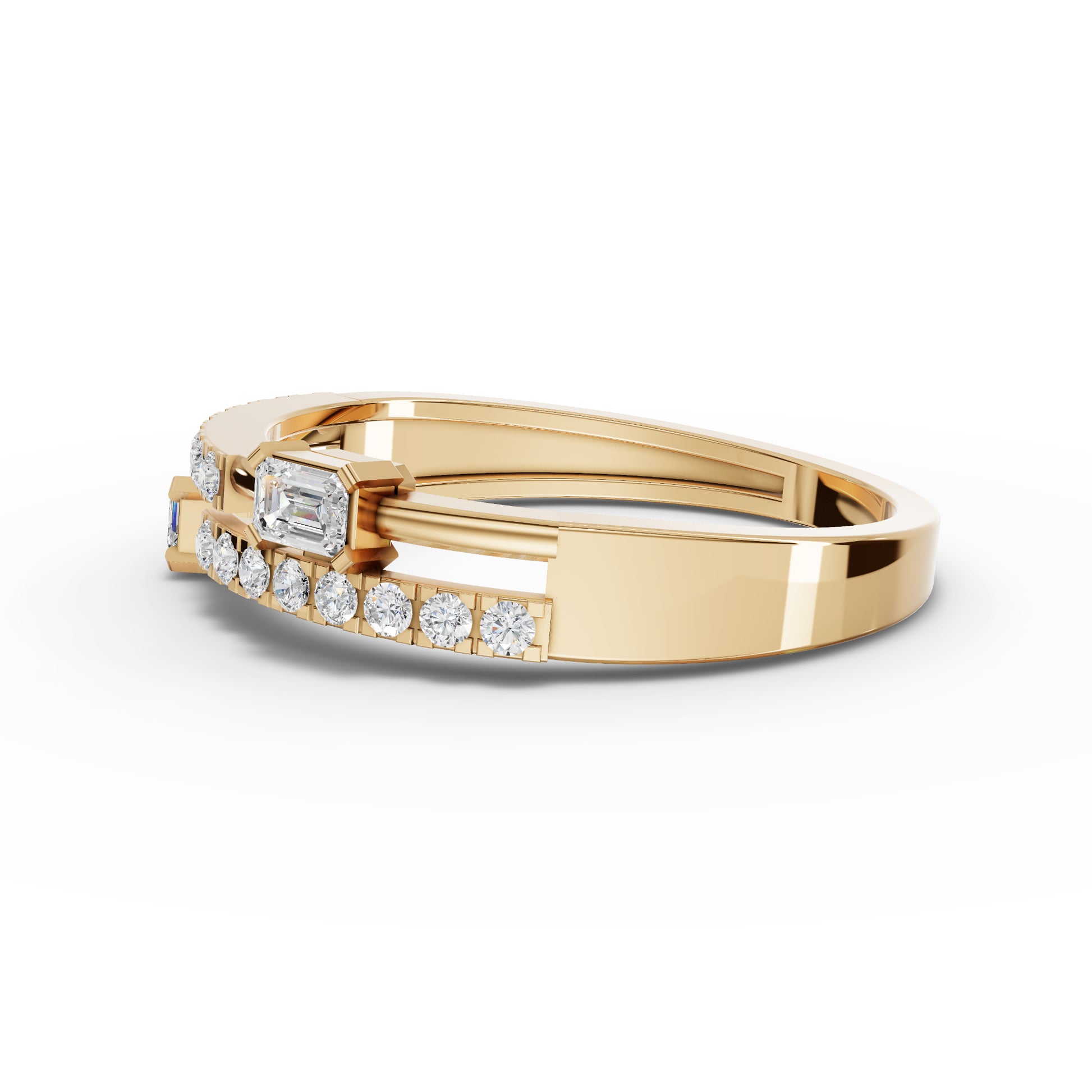 Emerald-Cut Station Pavé Moissanite Diamond Bypass Ring