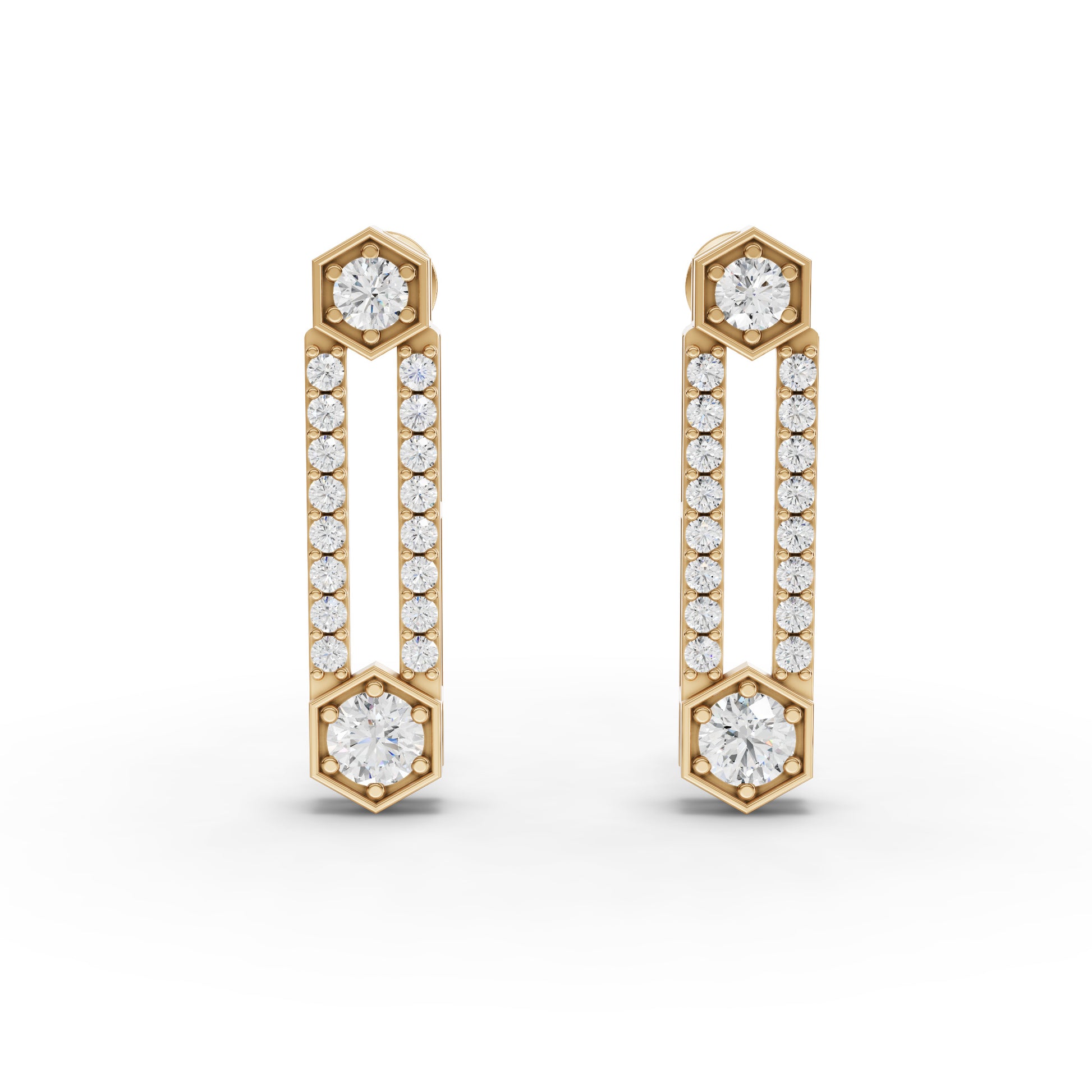 Hexagon Vertical Bar Moissanite Diamond Drop Earrings