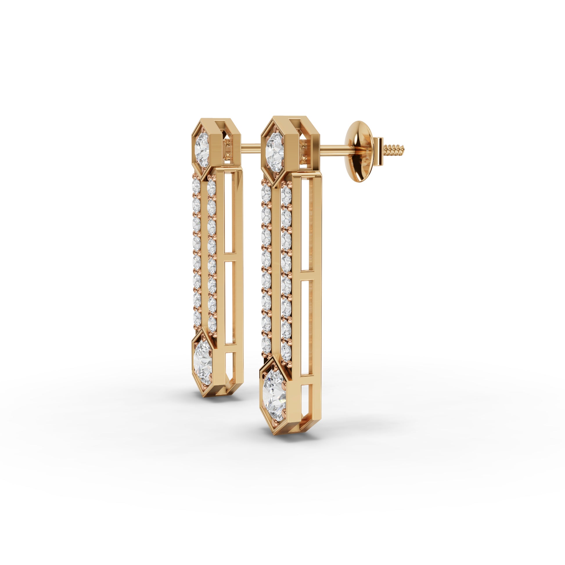 Hexagon Vertical Bar Moissanite Diamond Drop Earrings