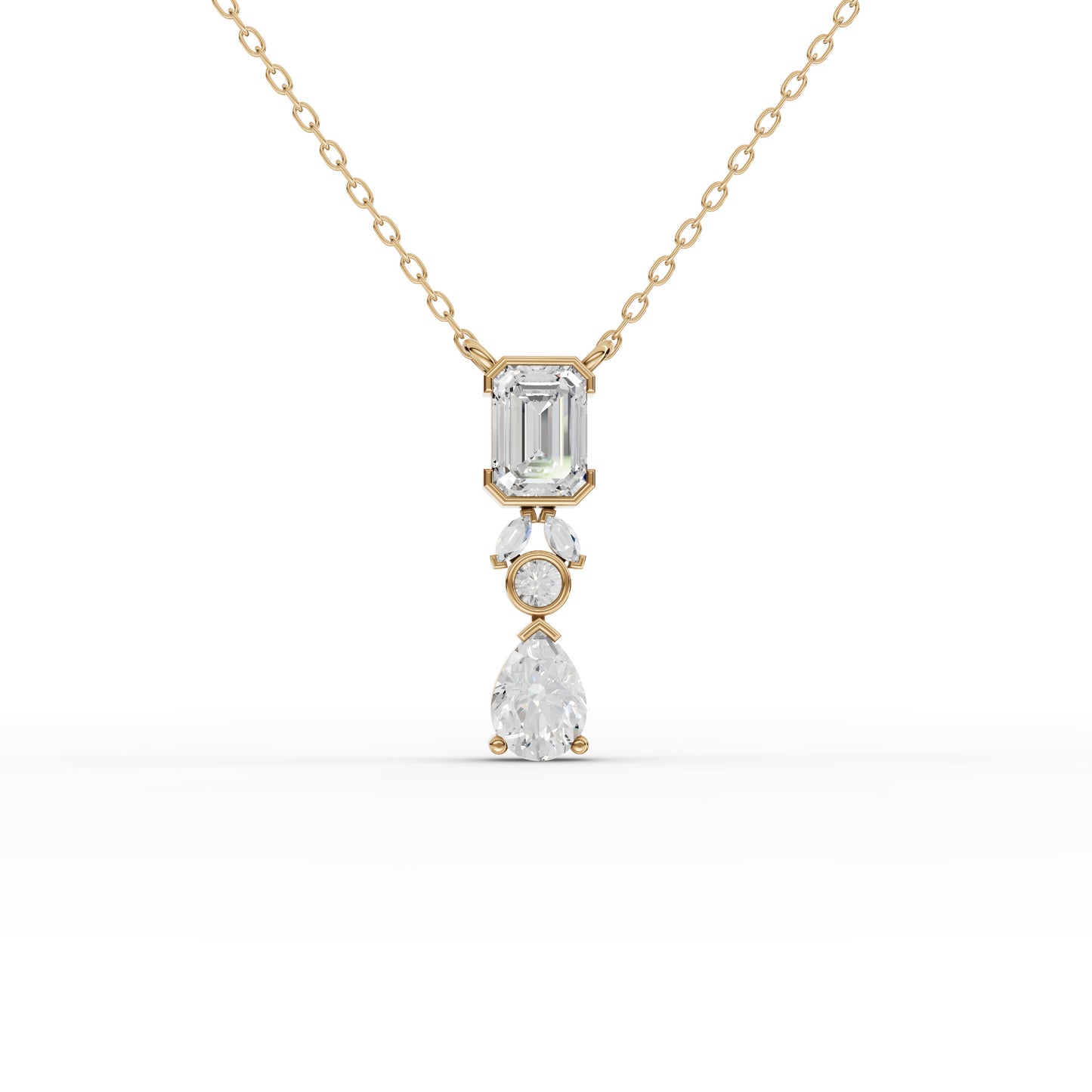 Emerald & Pear Geometric Drop Moissanite Diamond Necklace