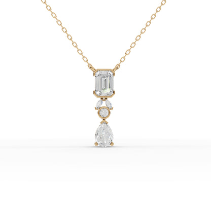 Emerald & Pear Geometric Drop Moissanite Diamond Necklace