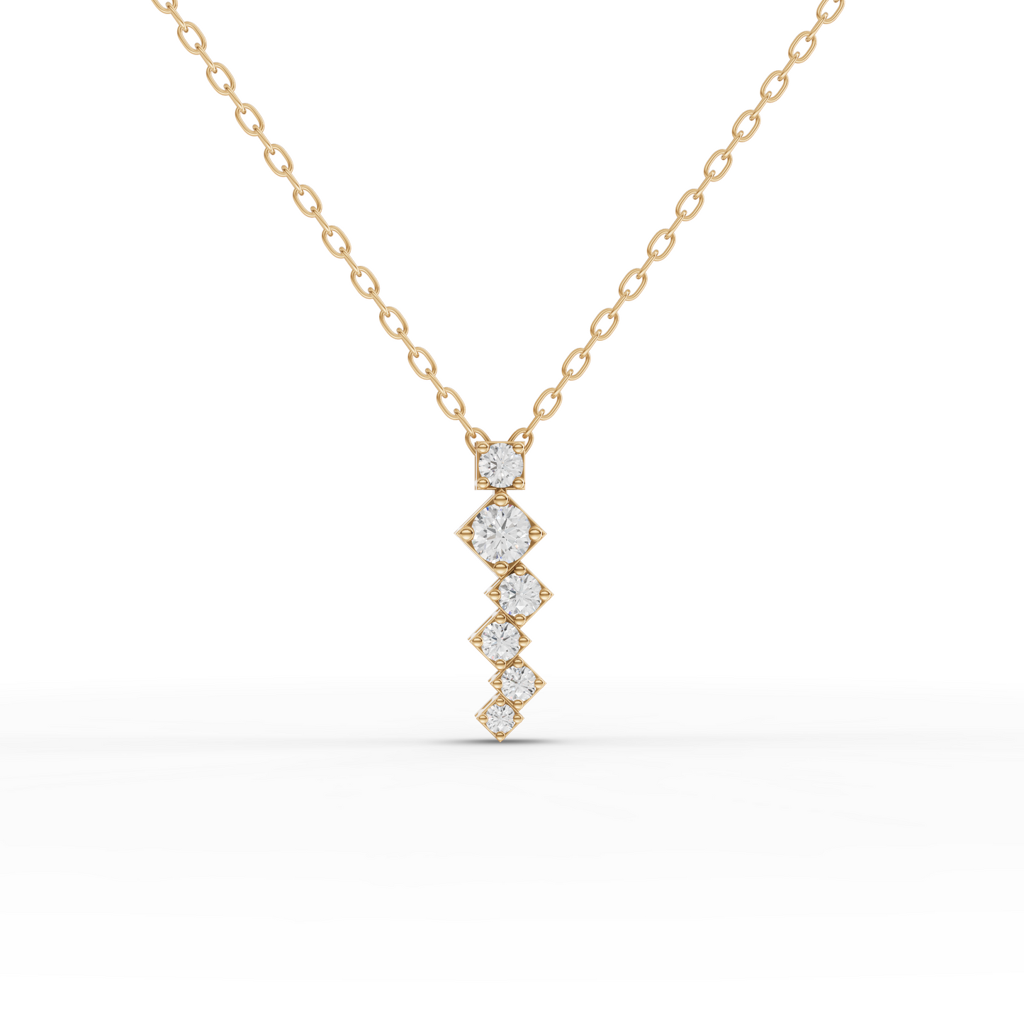 Stacked Square Geometric Drop Moissanite Diamond Necklace
