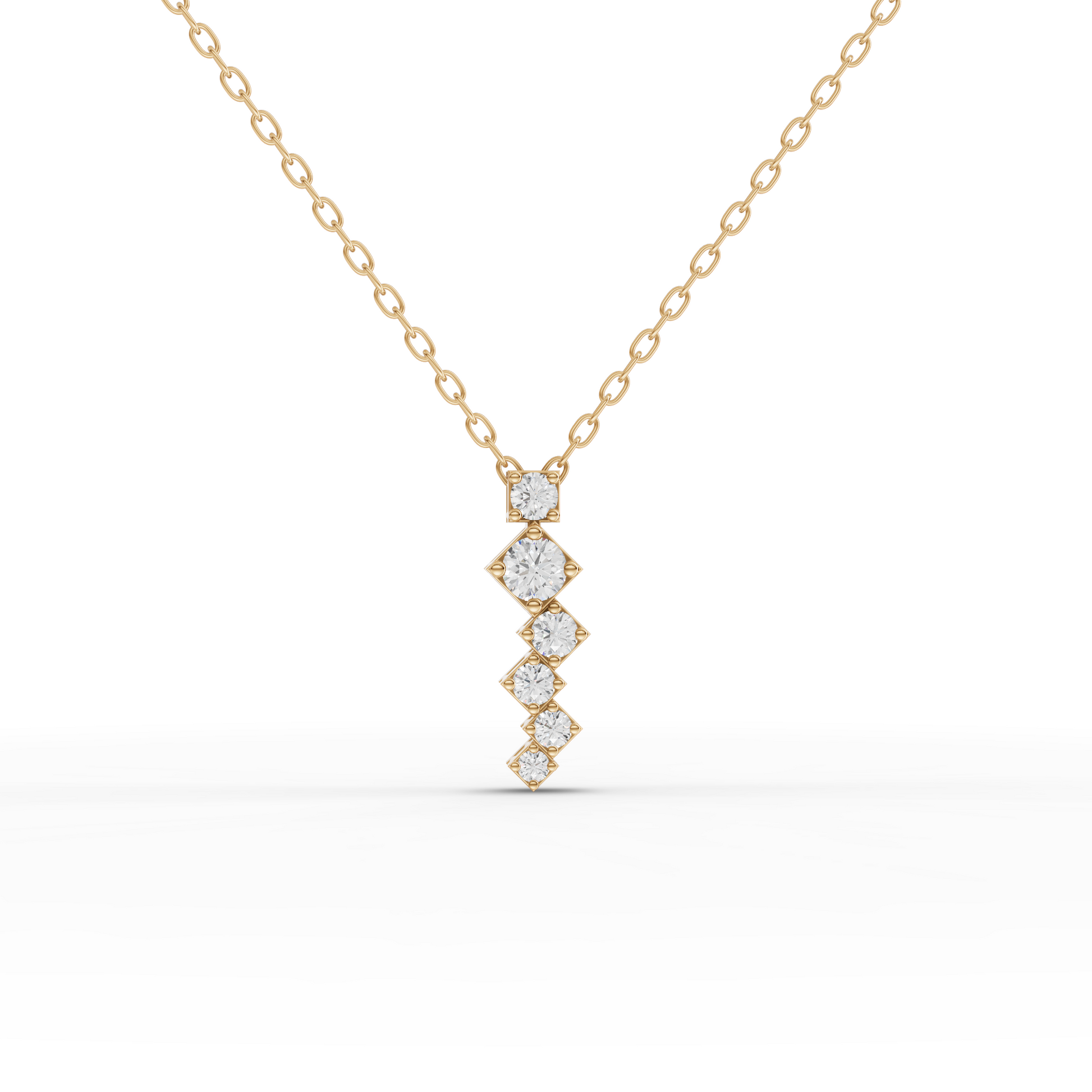 Stacked Square Geometric Drop Moissanite Diamond Necklace