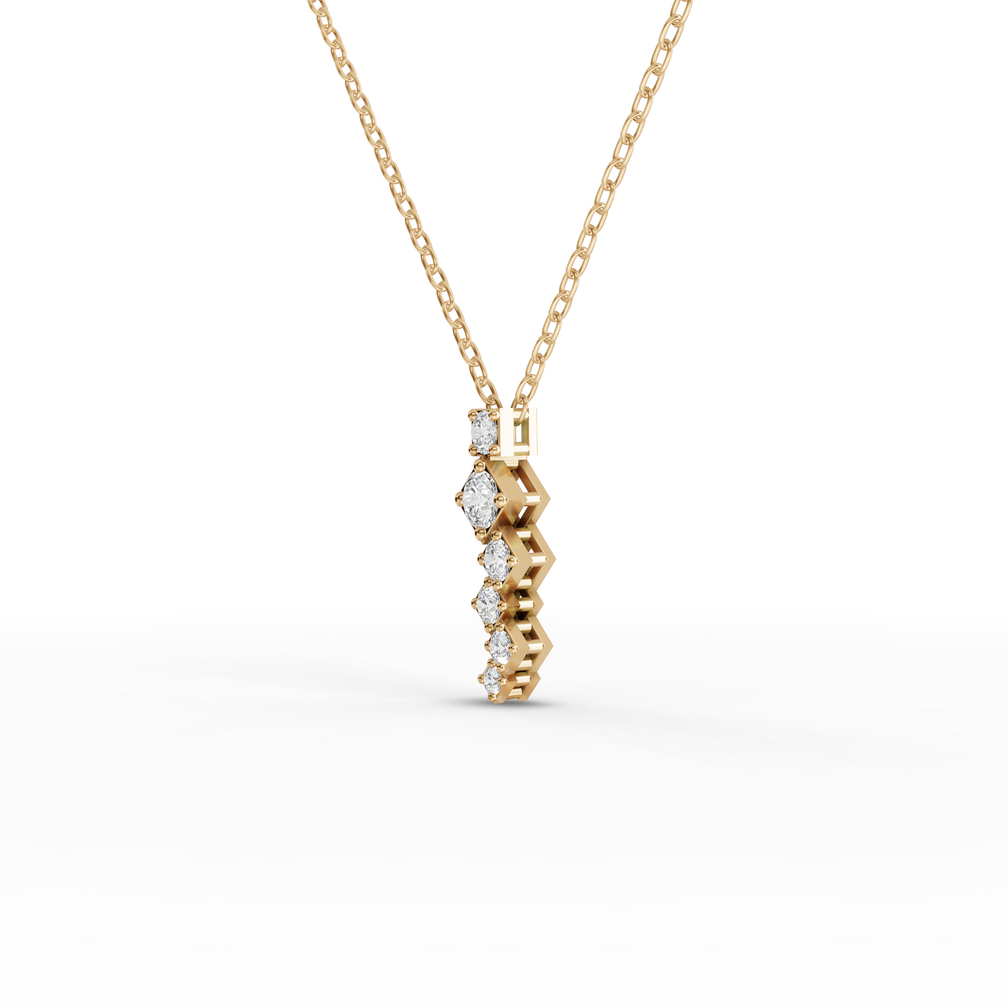 Stacked Square Geometric Drop Moissanite Diamond Necklace