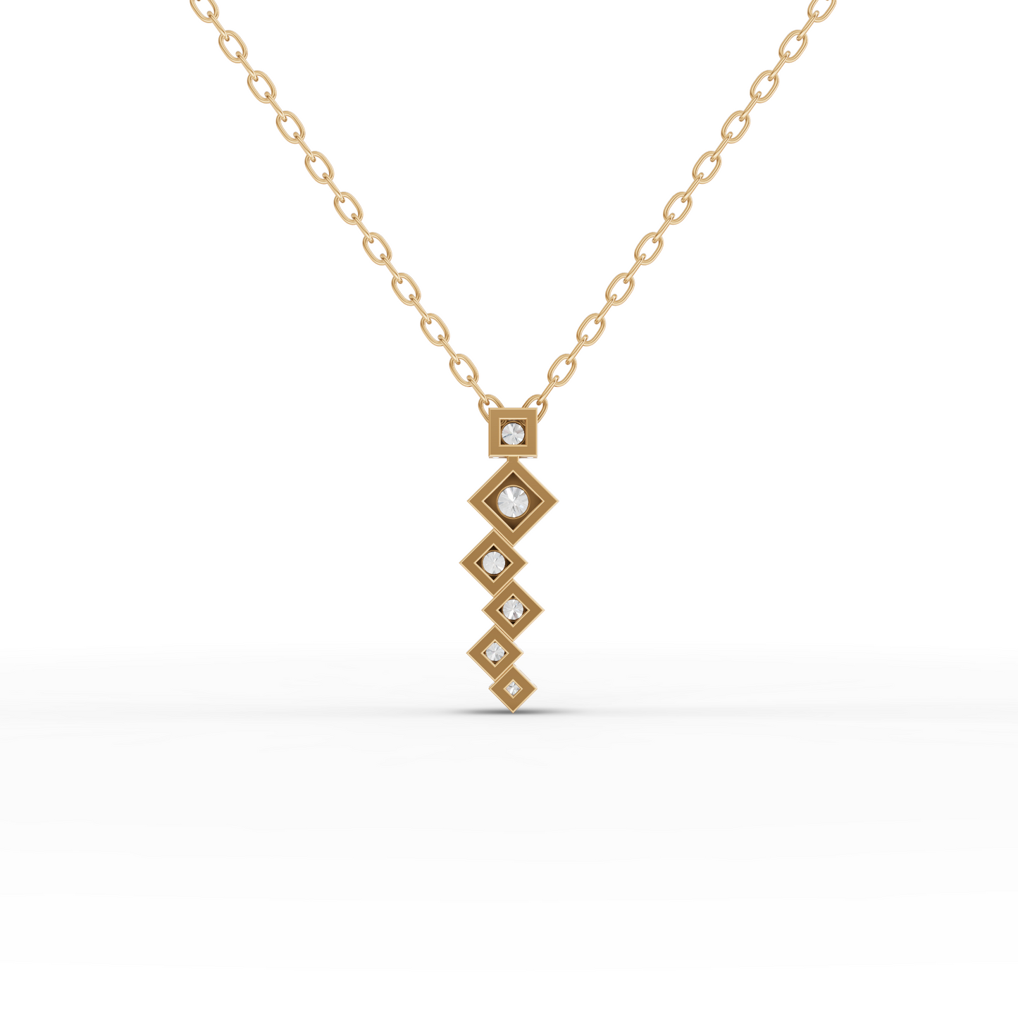 Stacked Square Geometric Drop Moissanite Diamond Necklace