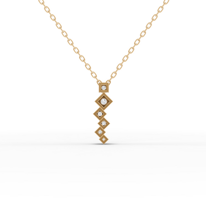 Stacked Square Geometric Drop Moissanite Diamond Necklace